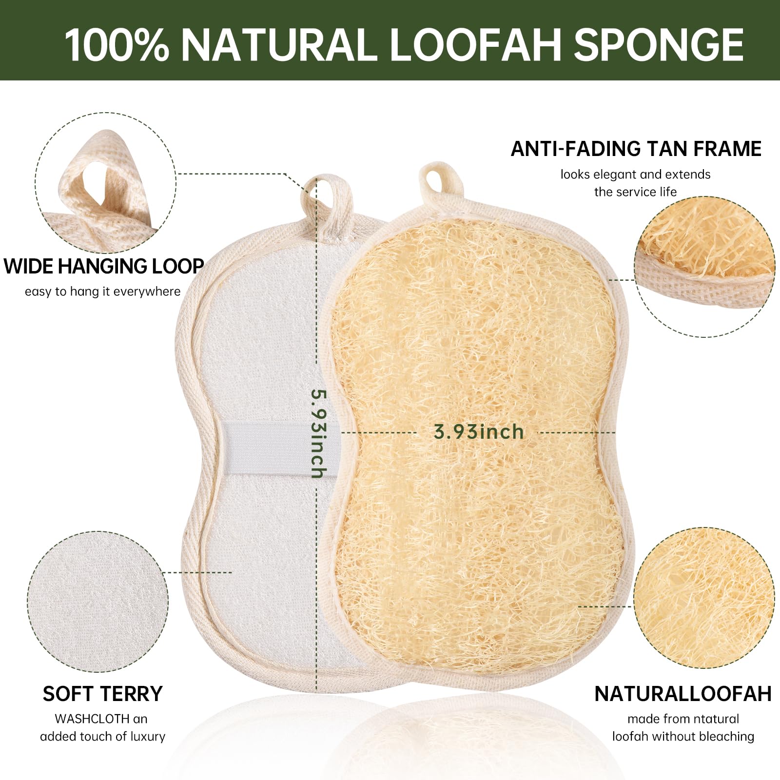 YEMTAL Natural Loofah Exfoliating Body Scrubber, Bath Luffa Sponge, Loofas Body - YEMTAL Official Product View 3