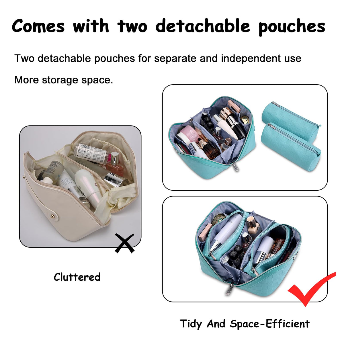 BOYATU Travel Makeup Bag Organizer 180 Open Flat 3 Pcs Make - BOYATU Official Imagery - 3