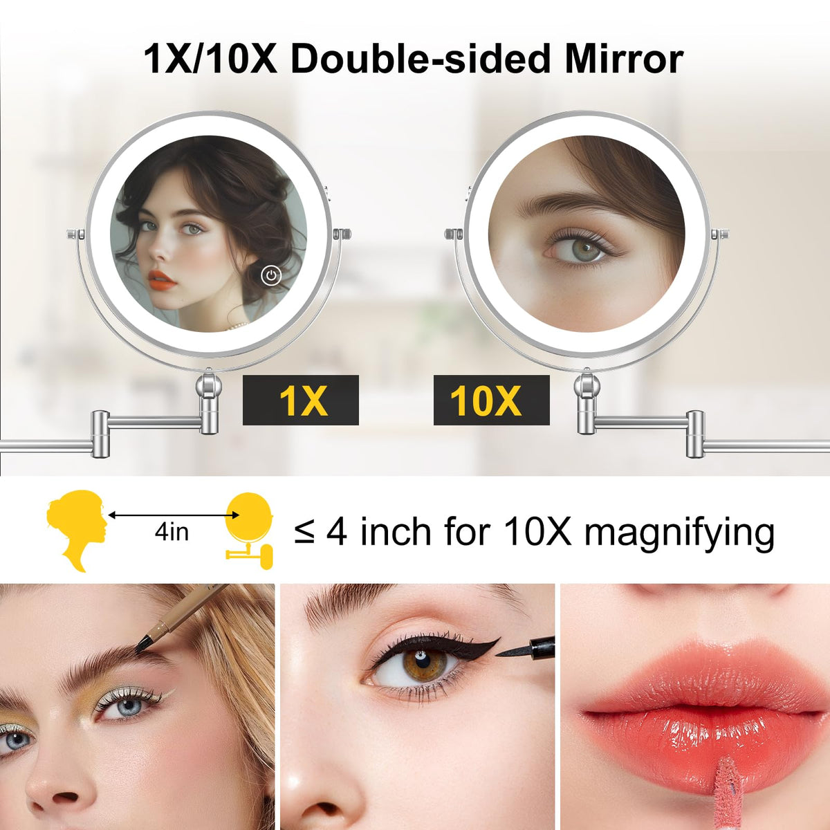 9 Wall Mounted Lighted Makeup Mirror 4000mAh Rechargeable - IMIKONA Official Imagery - 5