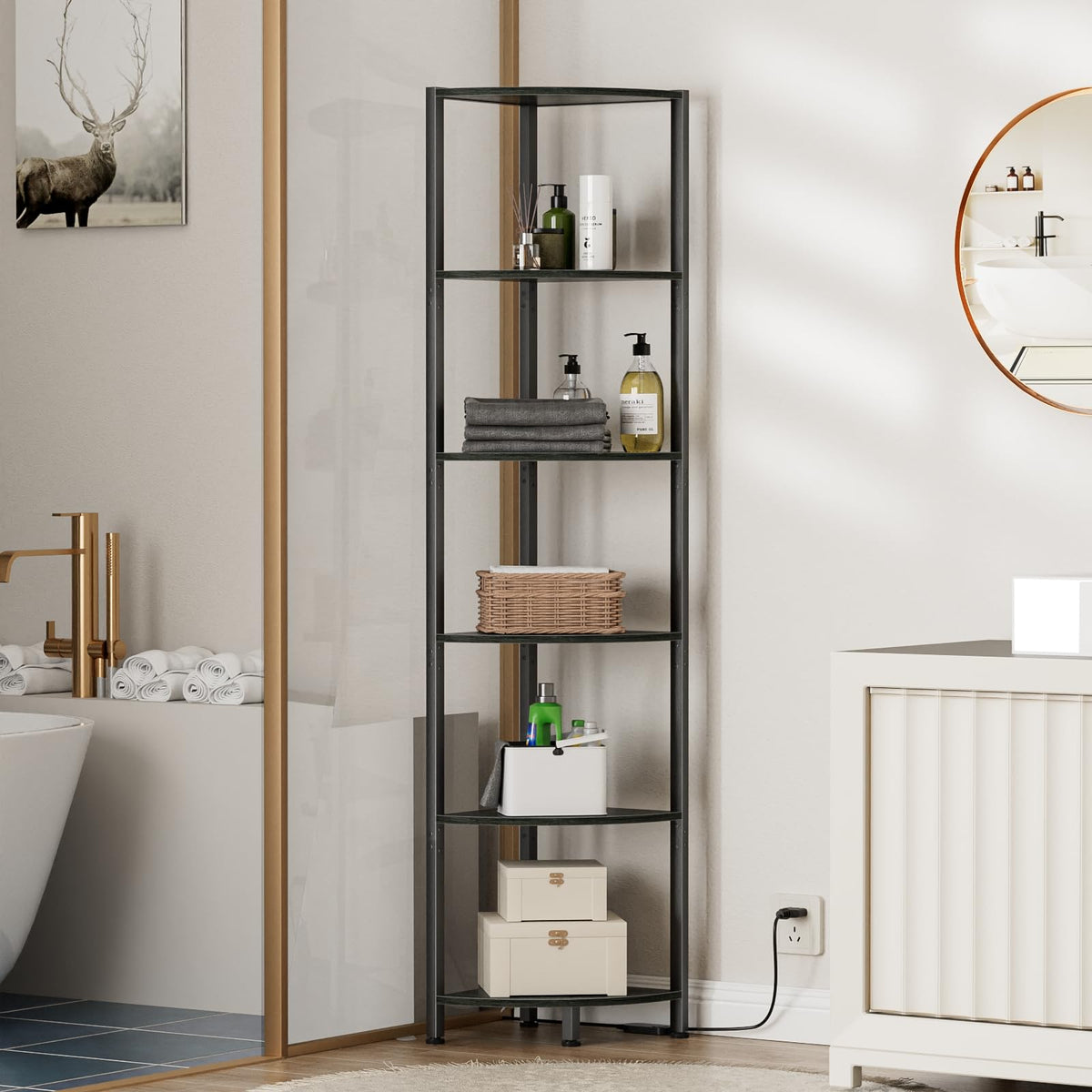 6 Tier Corner Shelf with LED Light 67 5 Black Narrow - Furnulem Official Imagery - 6