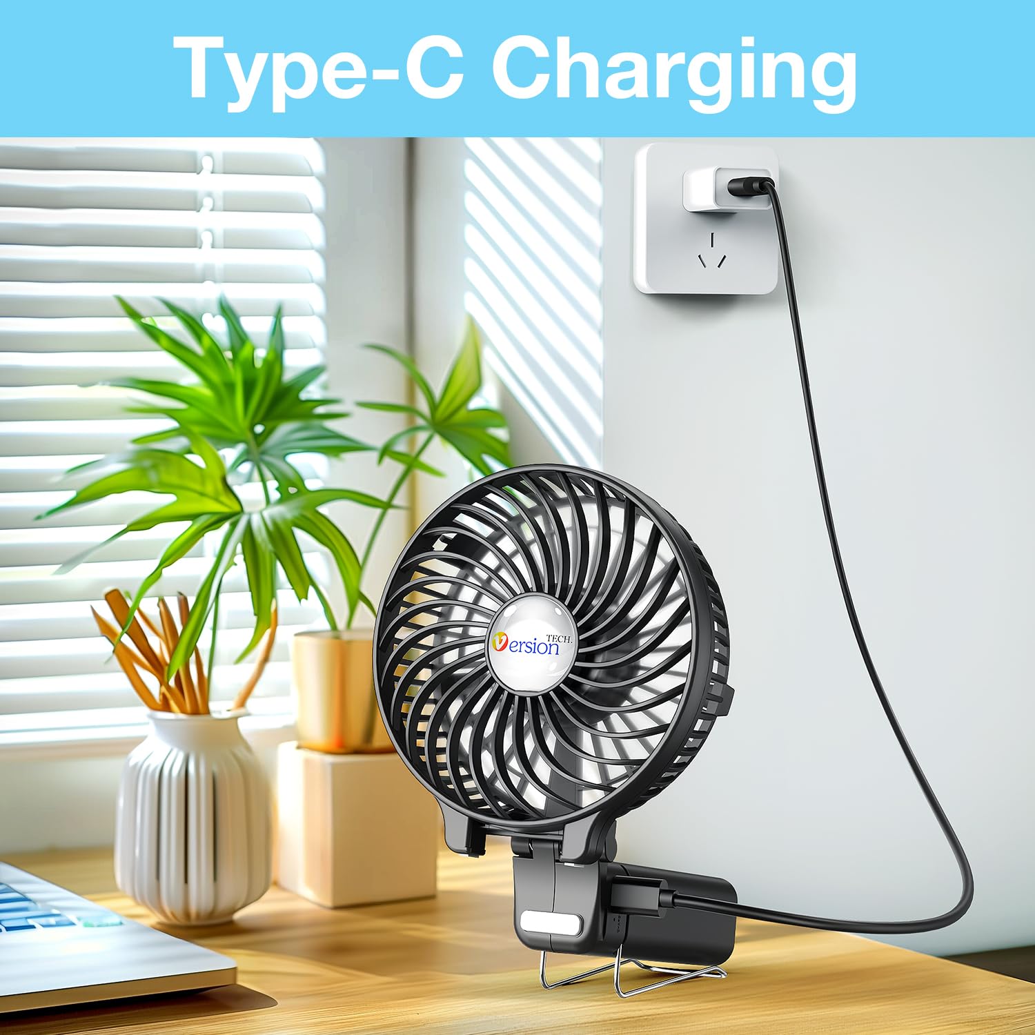 VersionTECH. Portable Handheld Fan, Powerful+Durable+180° Foldabl by VersionTECH. - Angle View 8