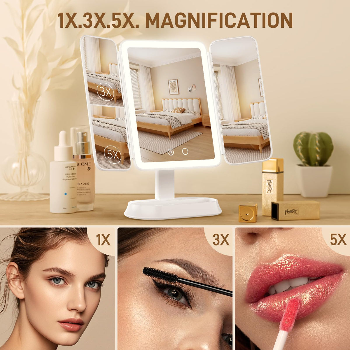 Makeup Mirror with Lights 1X 3X 5X Magnification Vanity - FRANO Official Imagery - 4