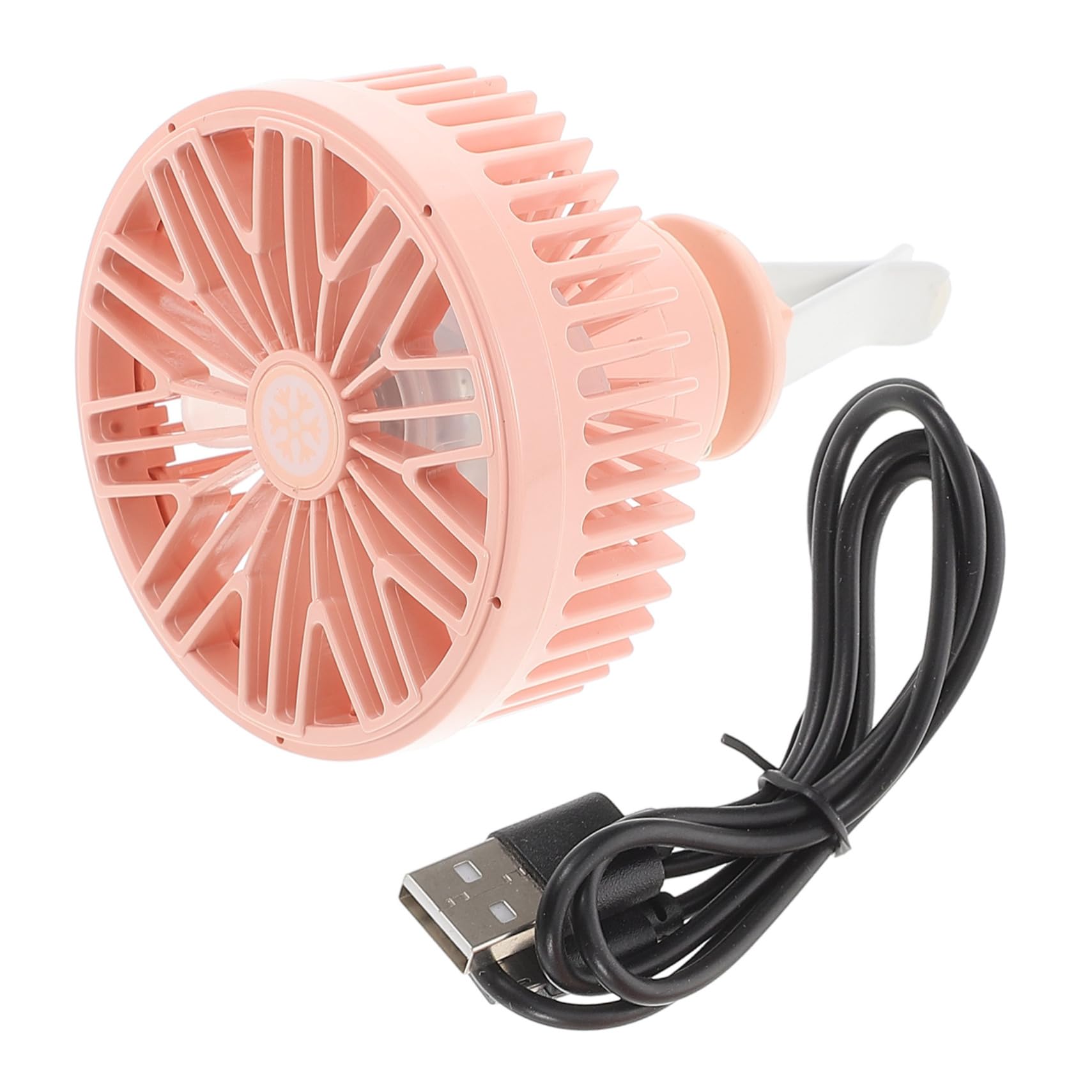 VINTORKY portable USB car fan attached to vehicle air vent, compact airflow cooler for car, truck, and RV interior.