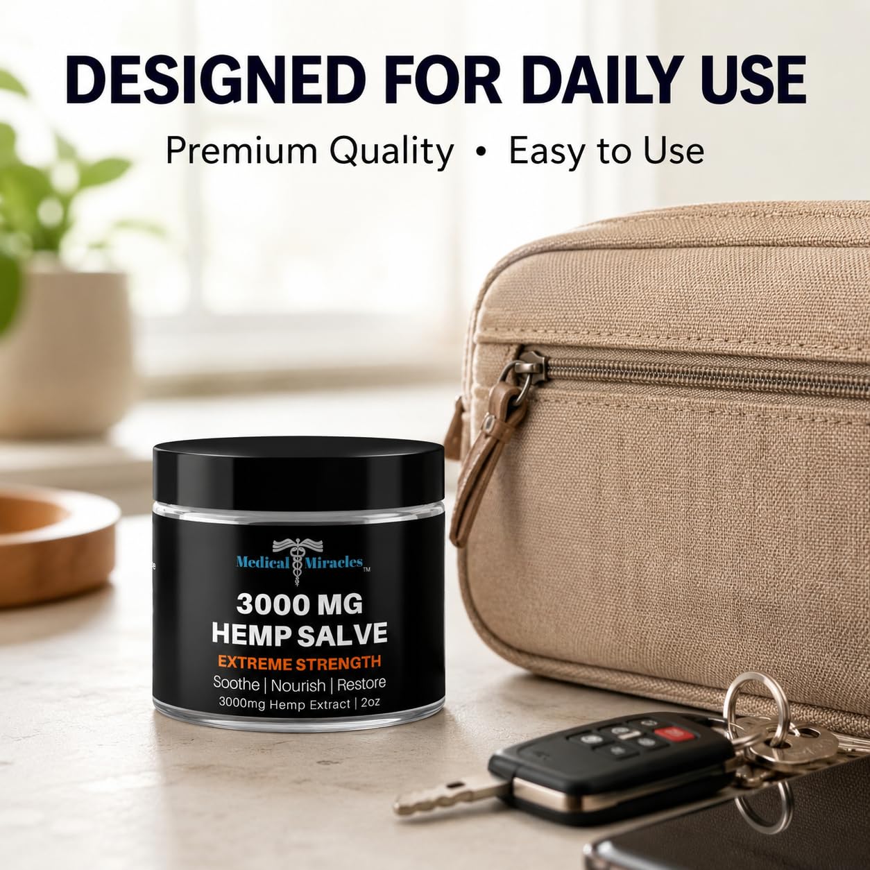 Medical Miracles hemp salve in a jar, 3000 MG maximum strength, for hips, joints, neck, and back relief in personal care.