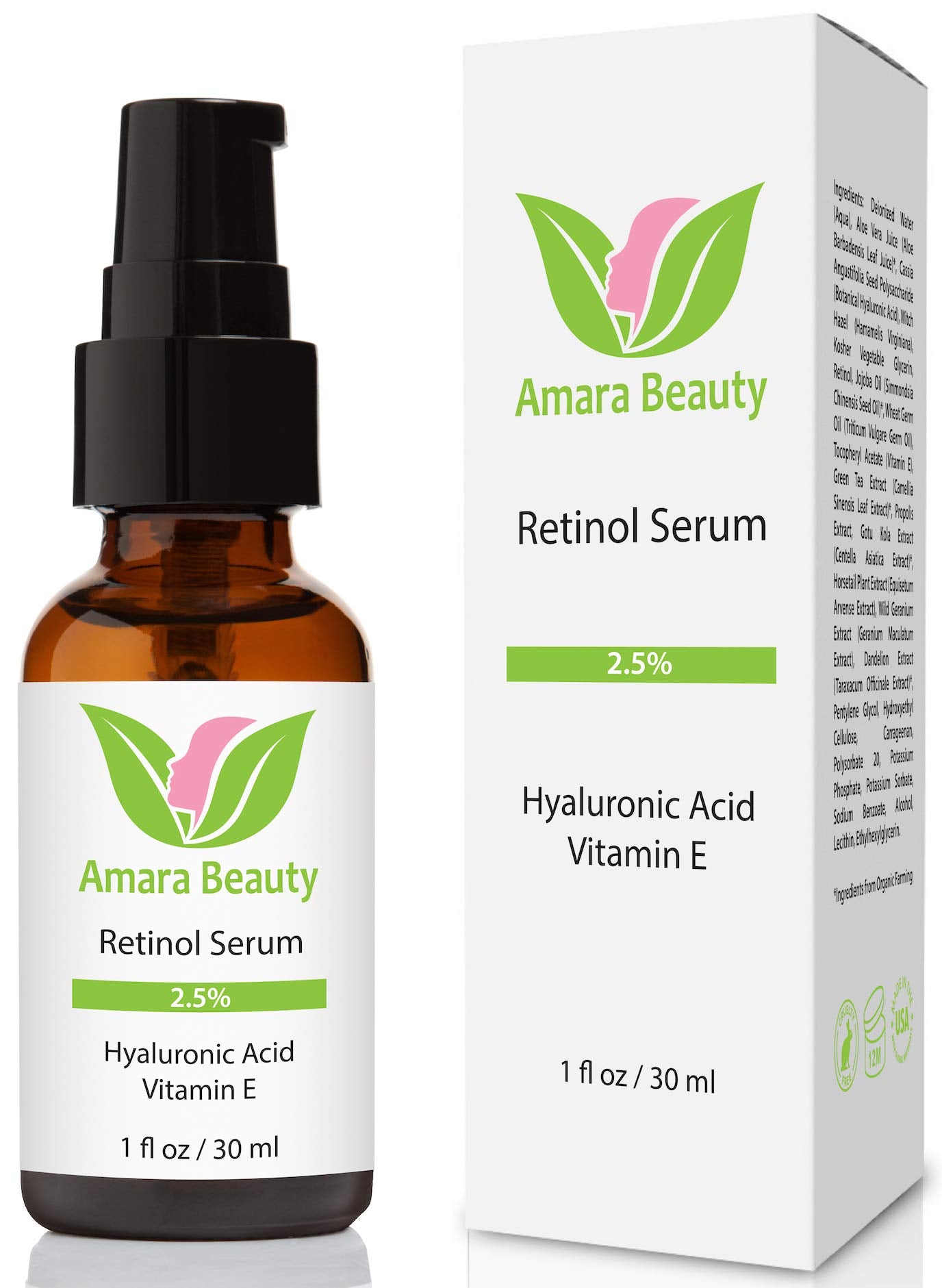 Amara Beauty Retinol Serum 2.5% with Hyaluronic Acid & Vitamin E, 1 fl. oz - Amara Beauty Official Product View 2