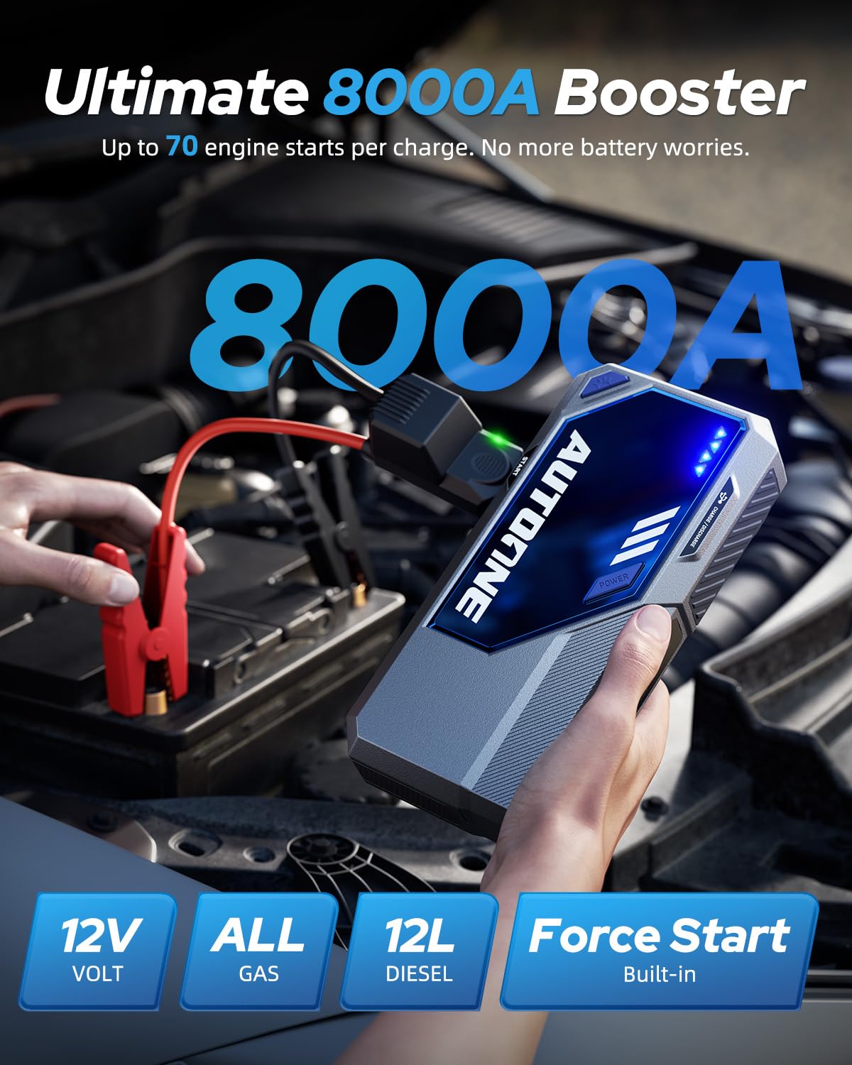 AUTOONE M4 Jump Starter 8000A Car Battery Jumper Starter Portable, 12V - View 2