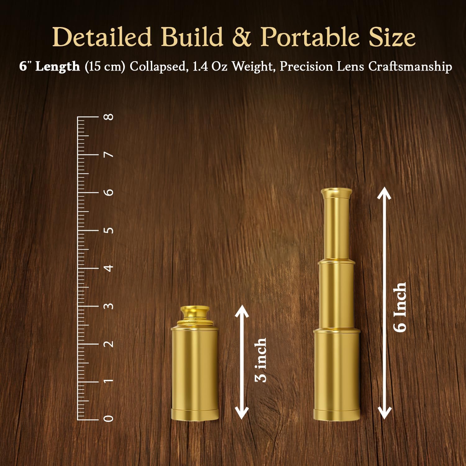 Solid brass handheld telescope, 6-inch pirate spy glass with free case, NauticalMart nautical and maritime instrument.