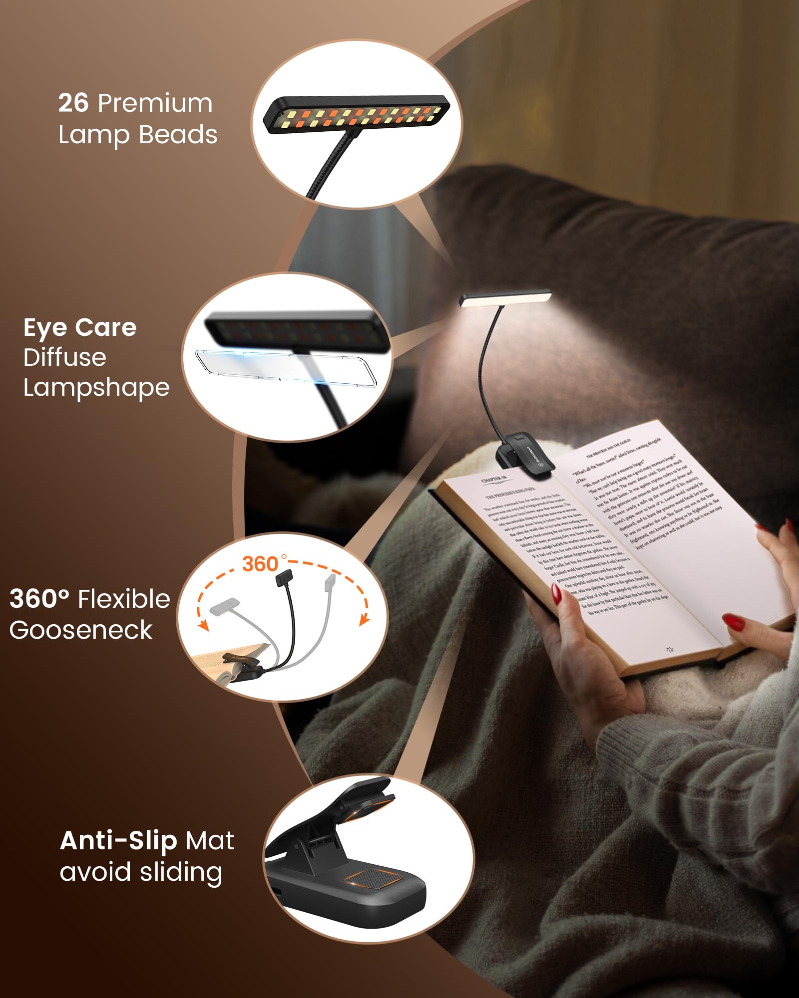 Glocusent 26 LED Reading Lights for Books in Bed, Ideal Gifts for by Glocusent - Angle View 8