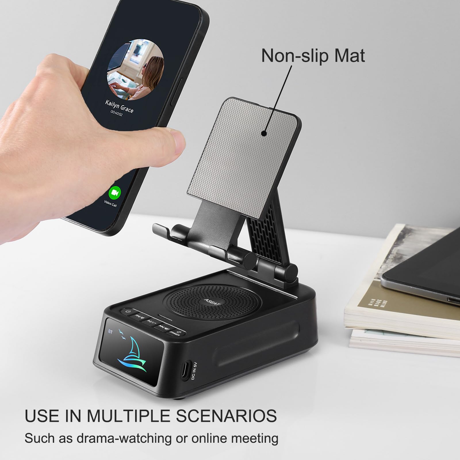 ASEAT Gifts for Men Women, Cell Phone Stand with Bluetooth Speaker Led Light, Un - ASEAT Official Product View 6