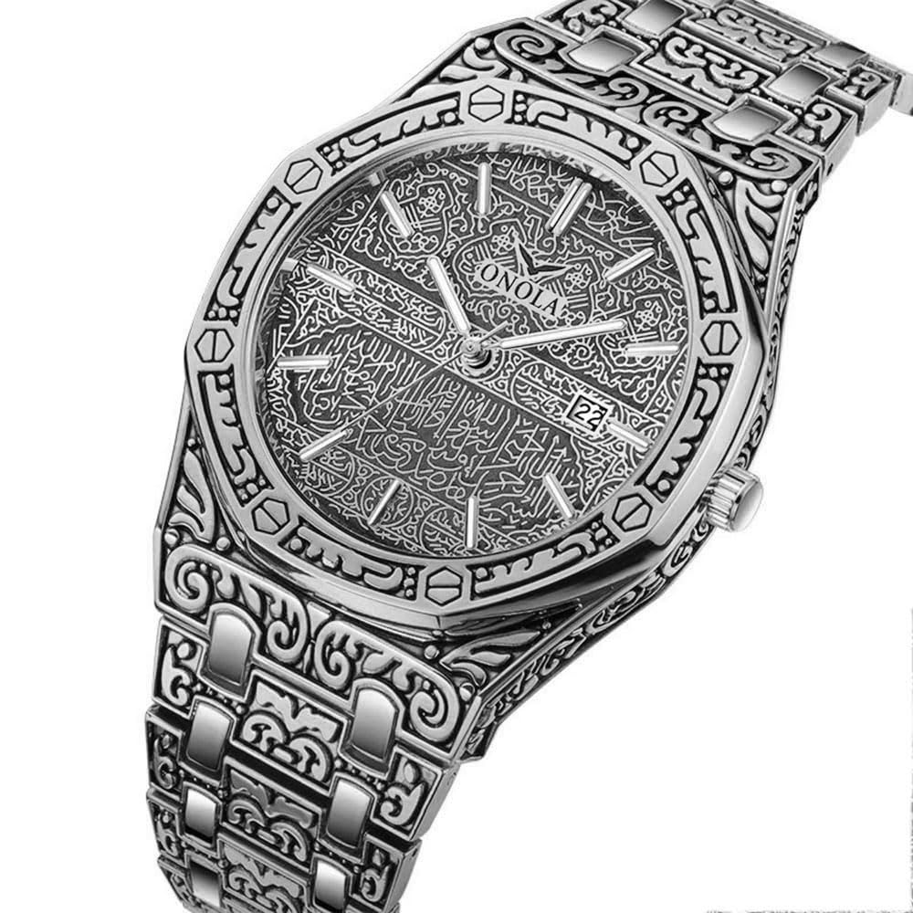 Retro Watches for Men Quartz Watches Tattoo Pattern Carved - HUNRUY Official Imagery - 3