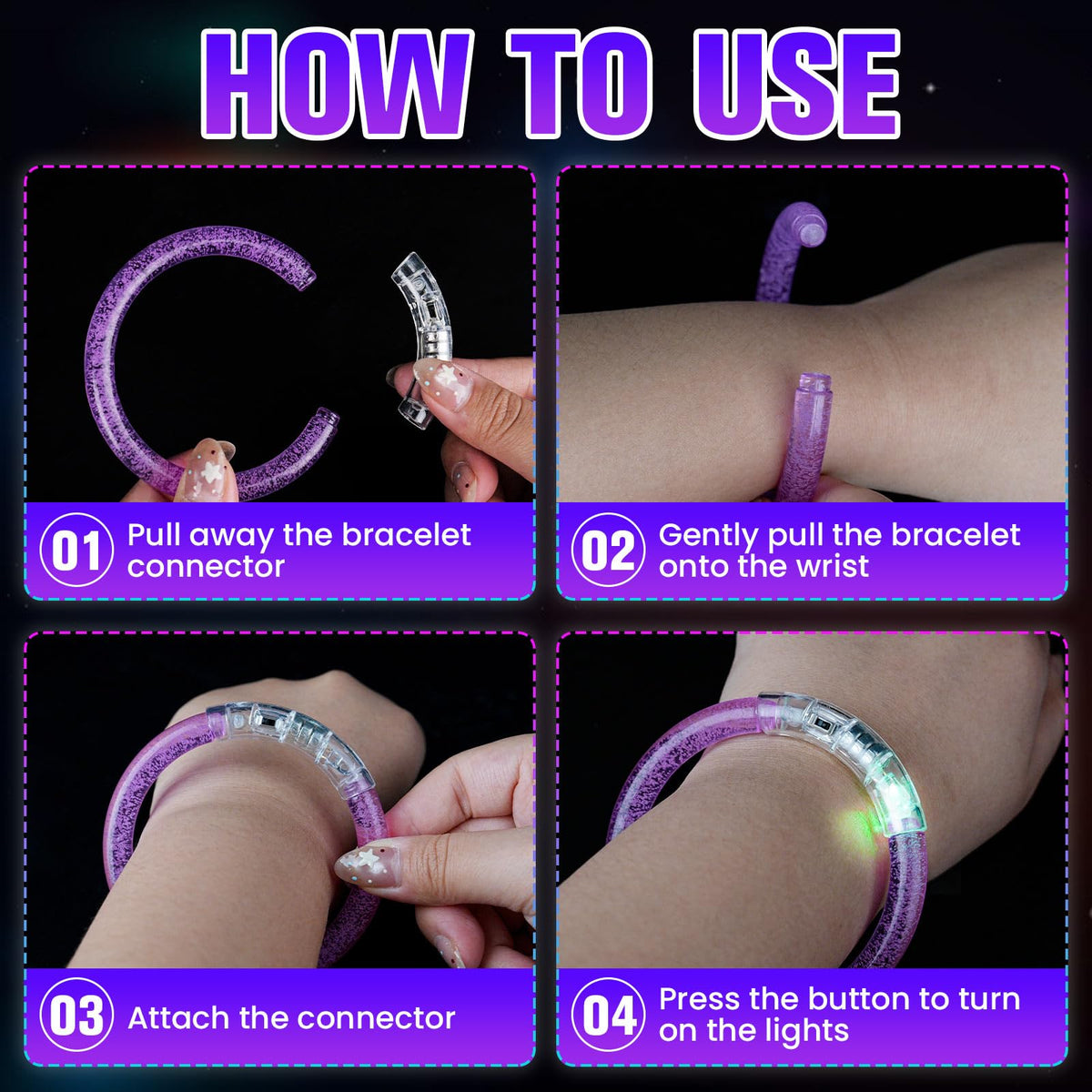 120PCS LED Light up Bracelets Glow in the Dark Party - PrimorixDD Official Imagery - 8