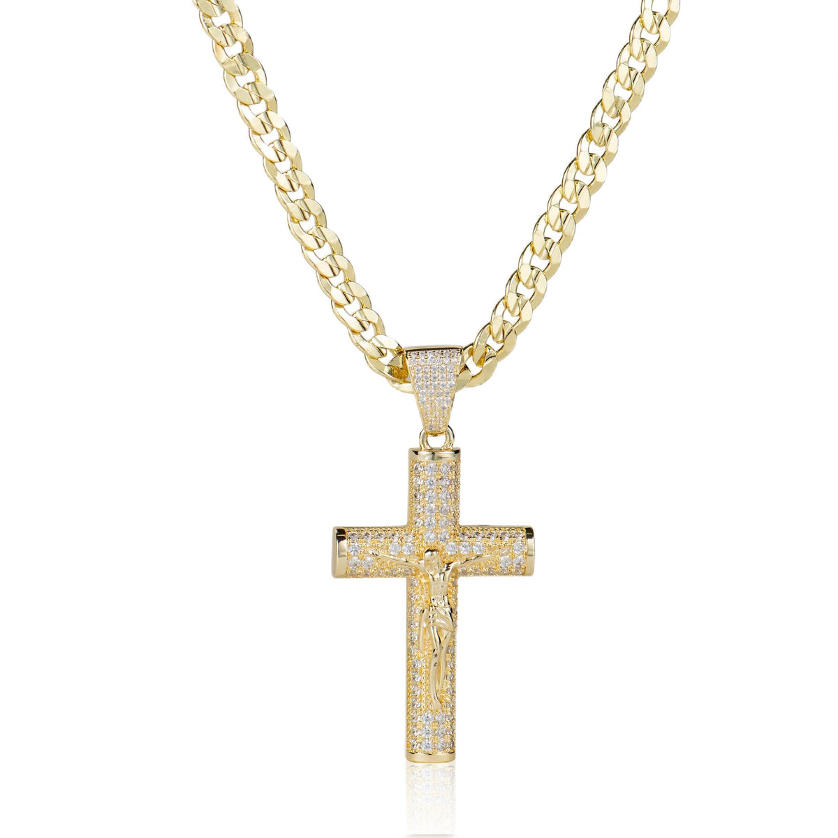 14K Gold Plated Miami Chain Cross Necklace for Men with - Holylegend Official Imagery - 1