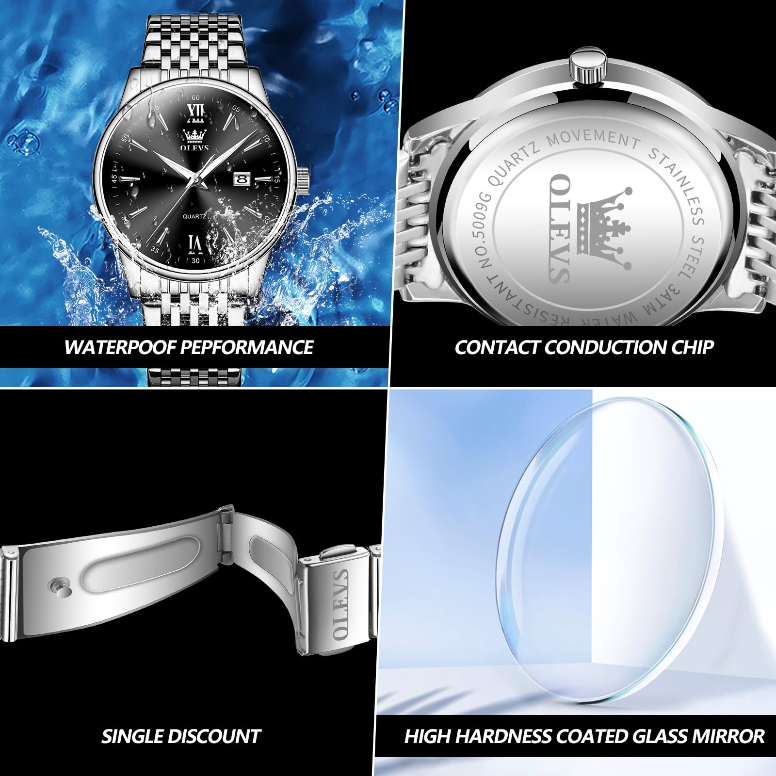 OLEVS Watches for Men Luxury Stainless Steel 30M Waterproof Quartz Dre - View 5
