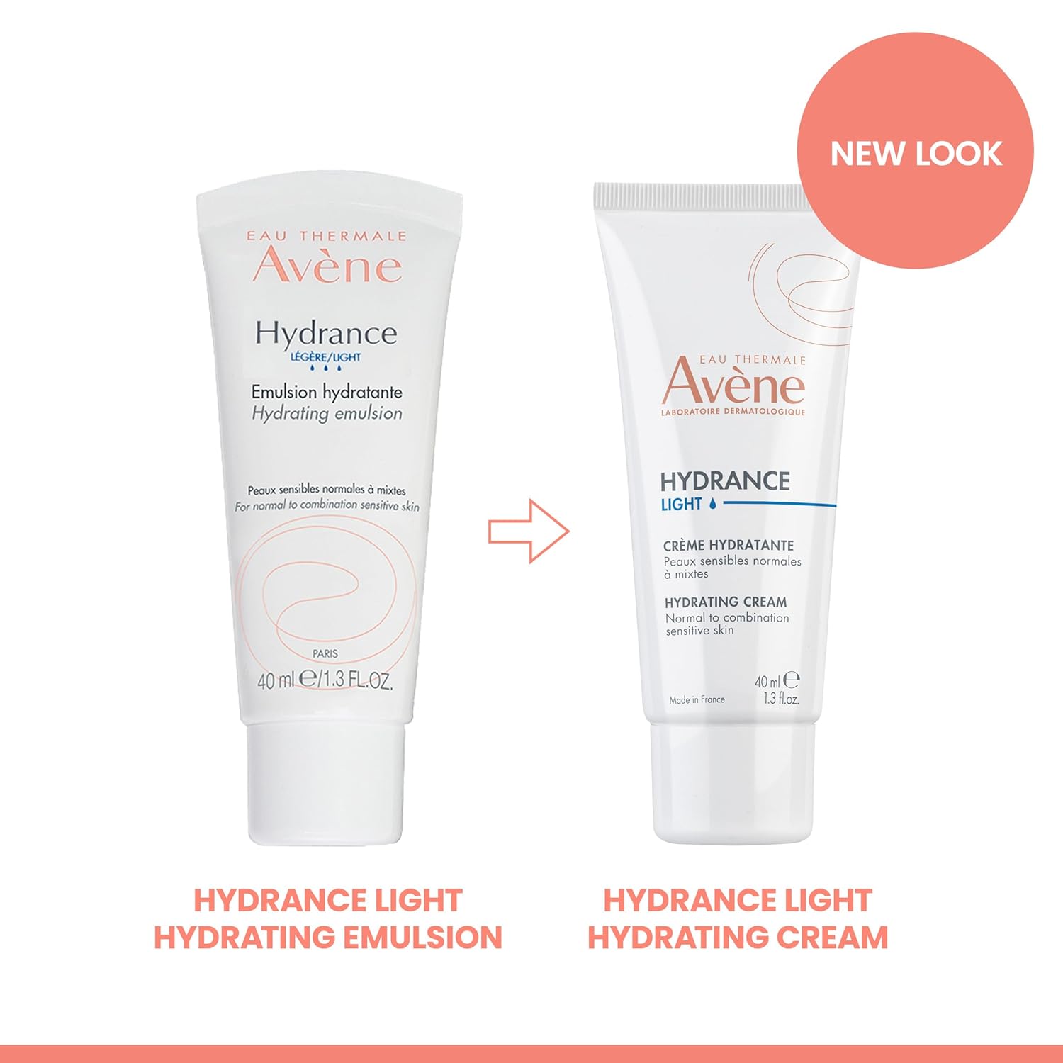 Avène Hydrance LIGHT Hydrating Emulsion face moisturizer cream in 1.3 oz bottle, non-comedogenic, lightweight daily skin hydration