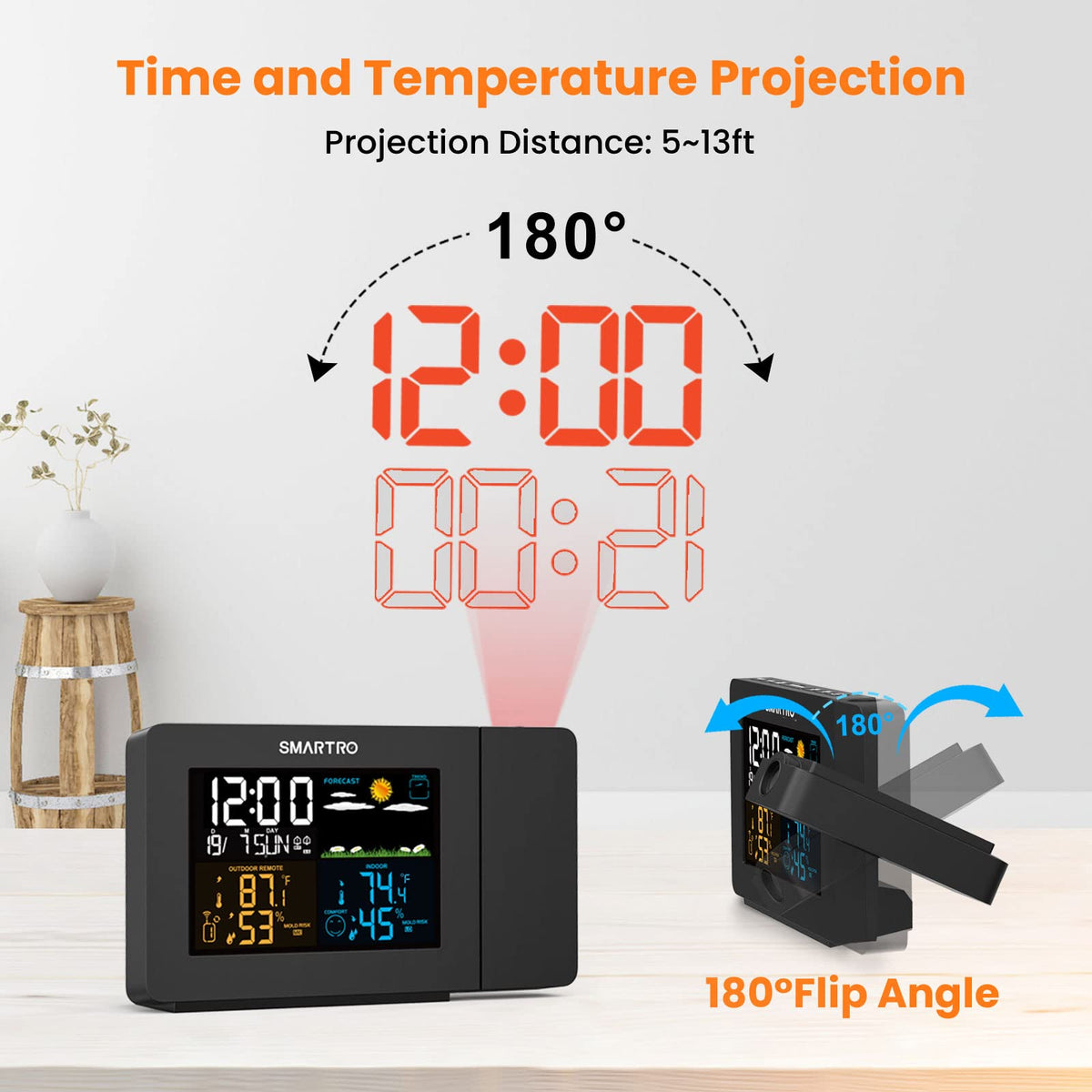 SC91 Projection Alarm Clock for Bedrooms with Weather - SMARTRO Official Imagery - 4