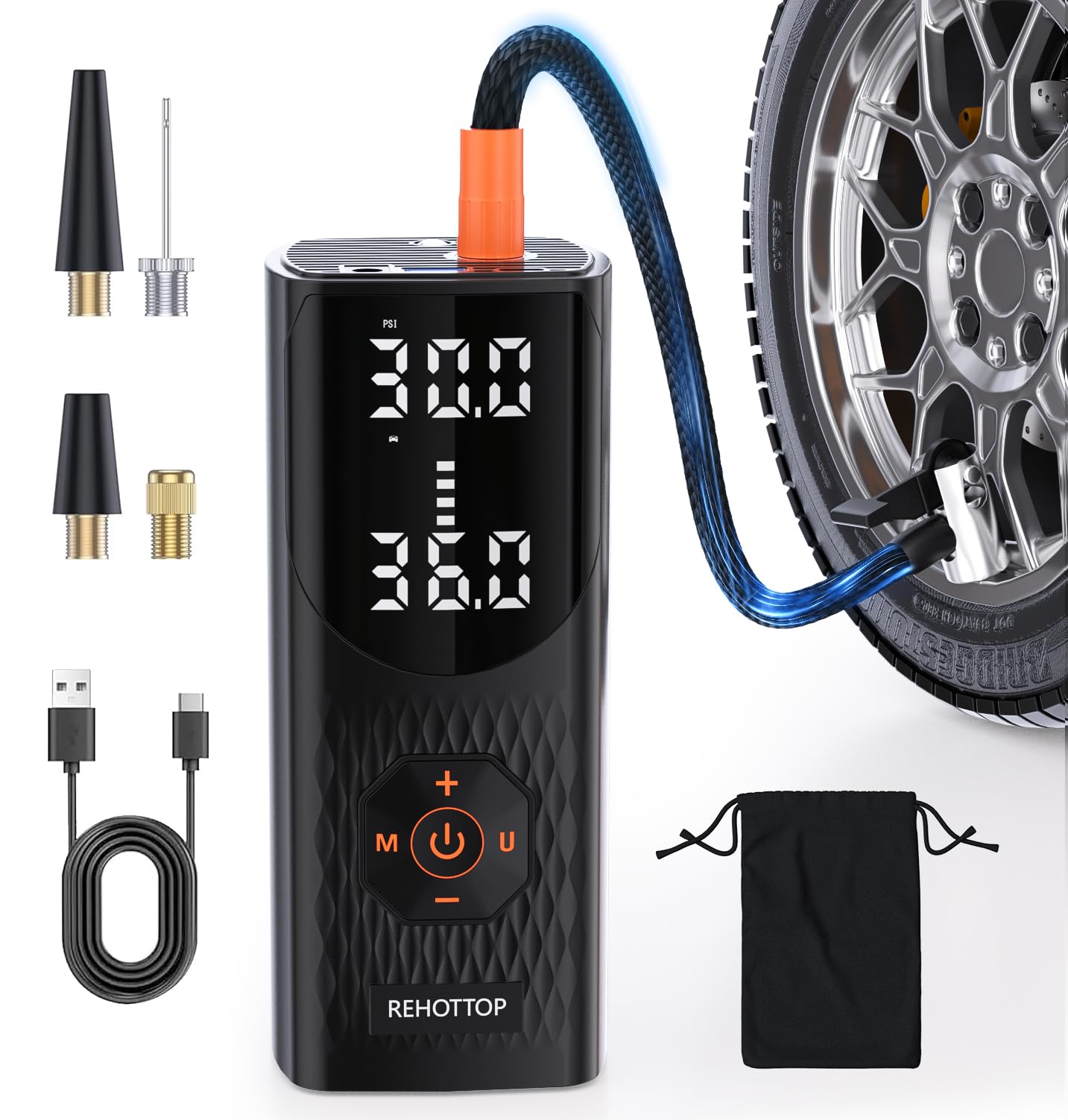 REHOTTOP Tire Inflator Portable Air Compressor, 160 PSI Cordless Air P - View 1