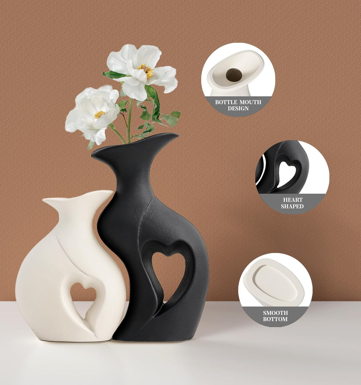 Black and White Vases Home Decor Heart Shape Ceramic Vase - KKgoubz Official Imagery - 6