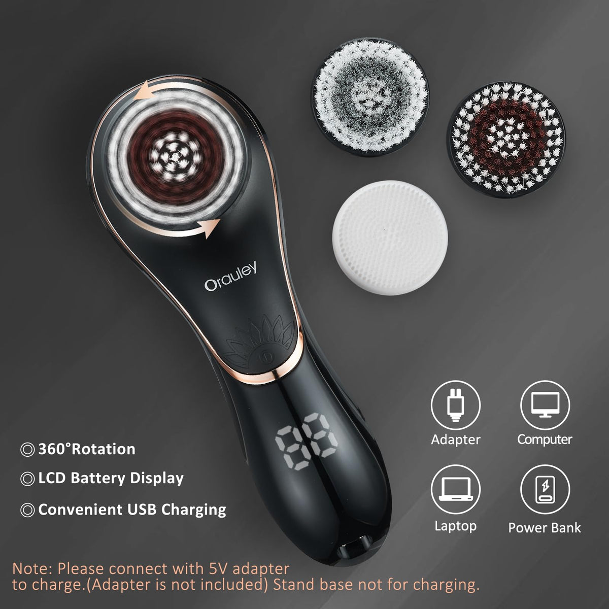 Facial Cleansing Brush Electric Face Scrubber Rechargeable - Orauley Official Imagery - 5