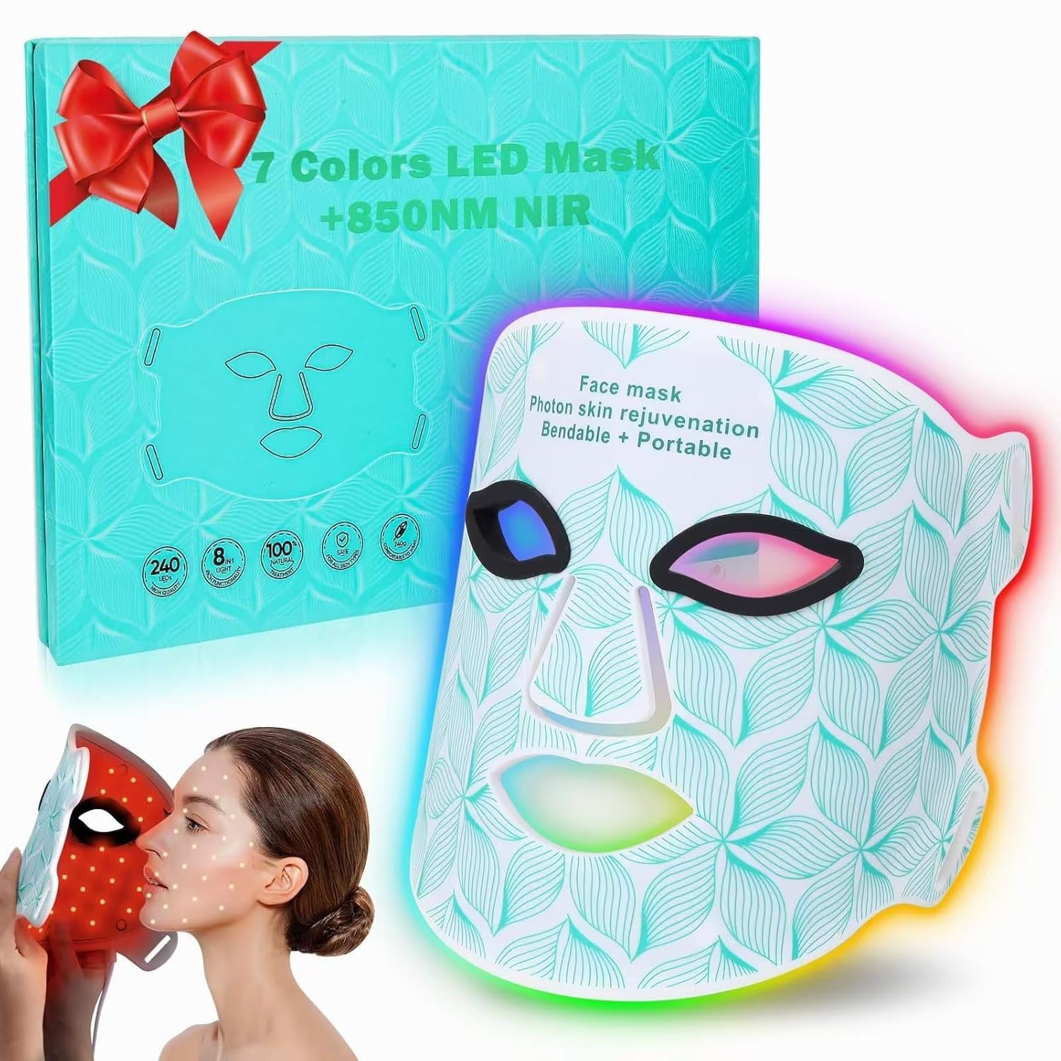 Red Light Therapy for Face, 8 Color LED Face Mask for Anti-Aging - Product Imagery