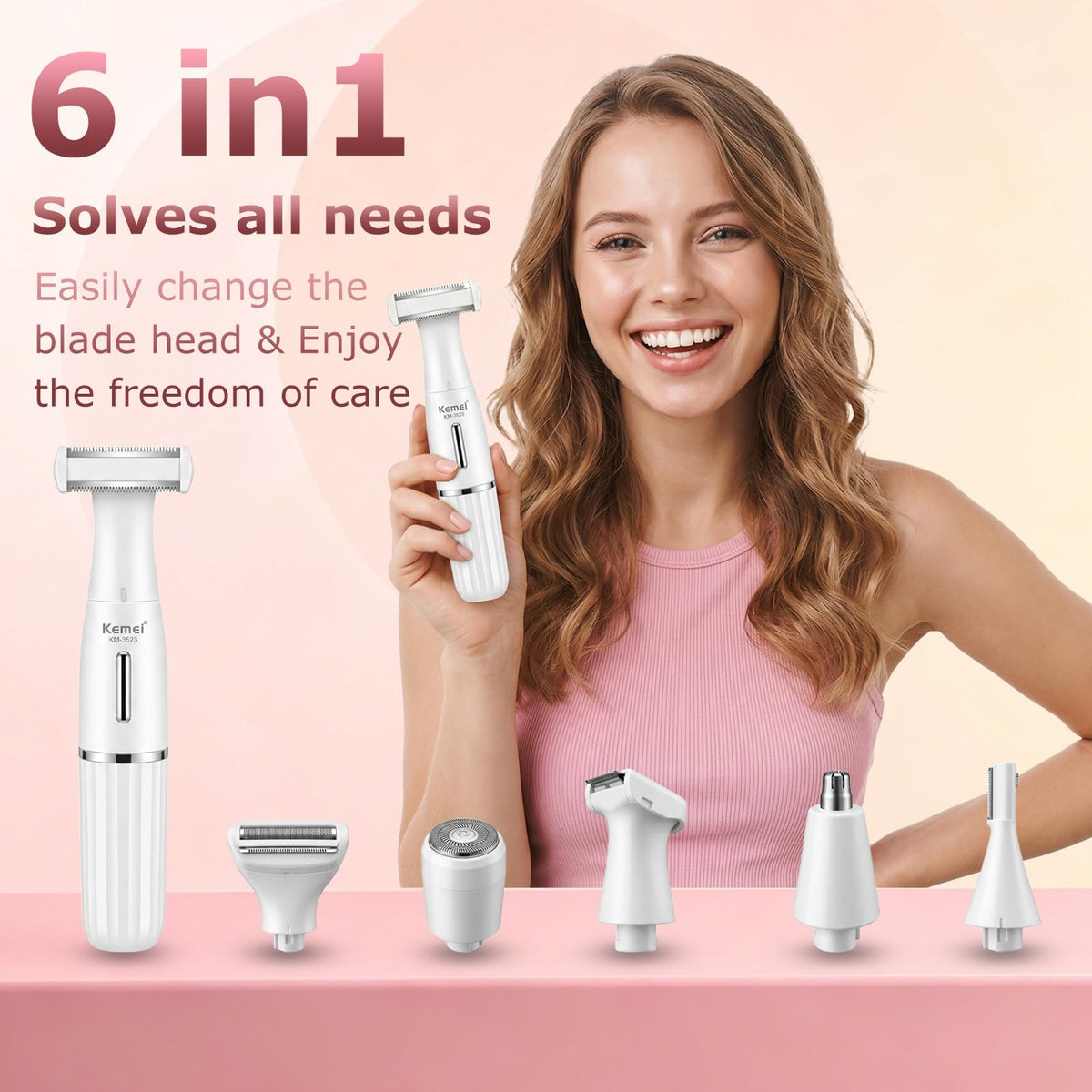 KEMEI 3523 6 in 1 Bikini Trimmer for Women IPX4 Waterproof - KEMEI Official Imagery - 4