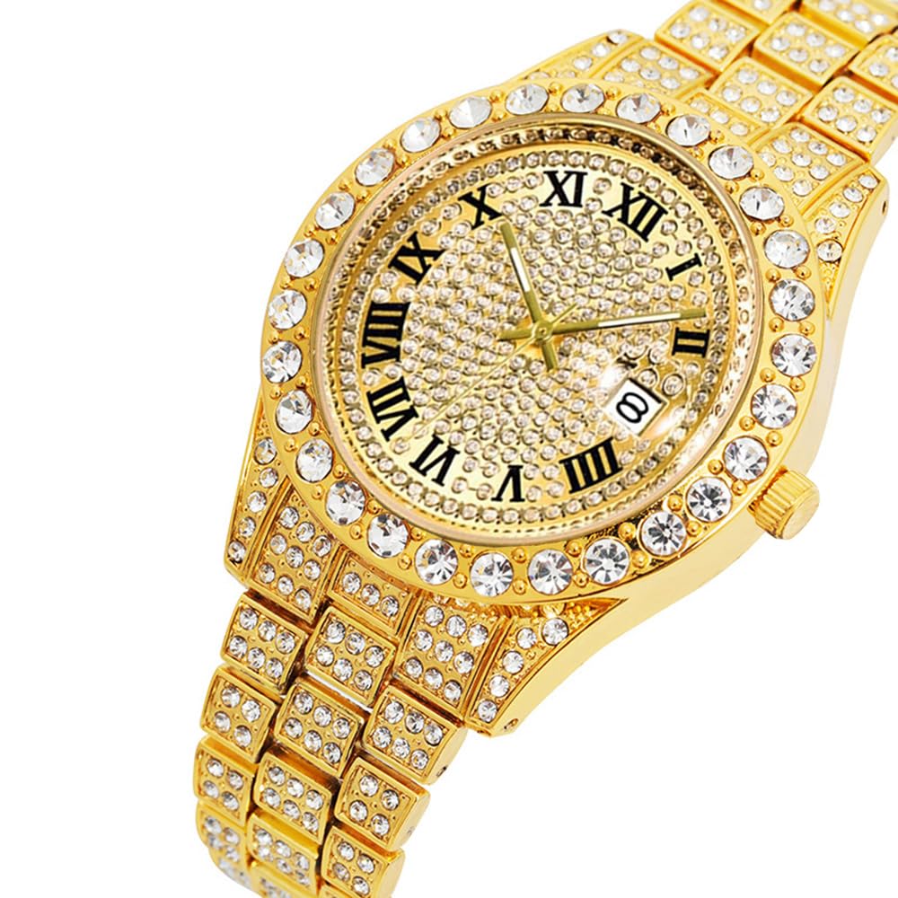 Hip Hop Cuban Link Bracelet Watches Set for Men Iced Out - HUNRUY Official Imagery - 6