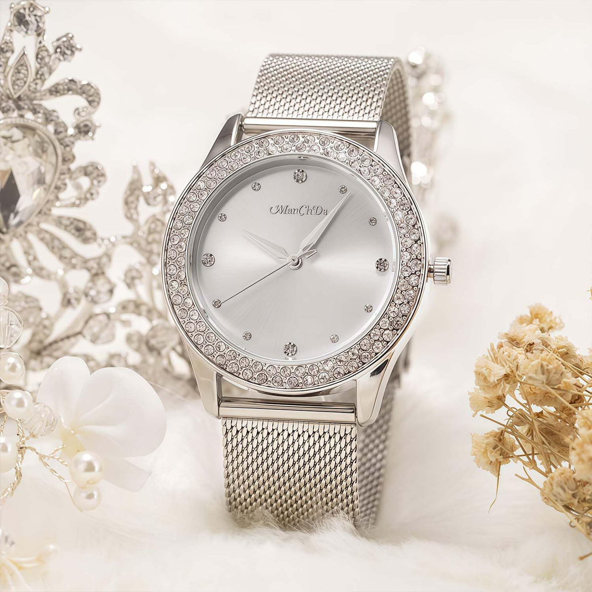 ManChDa Womens Wrist Watch Crystal Case Mesh Stainless Steel - ManChDa Official Imagery - 4