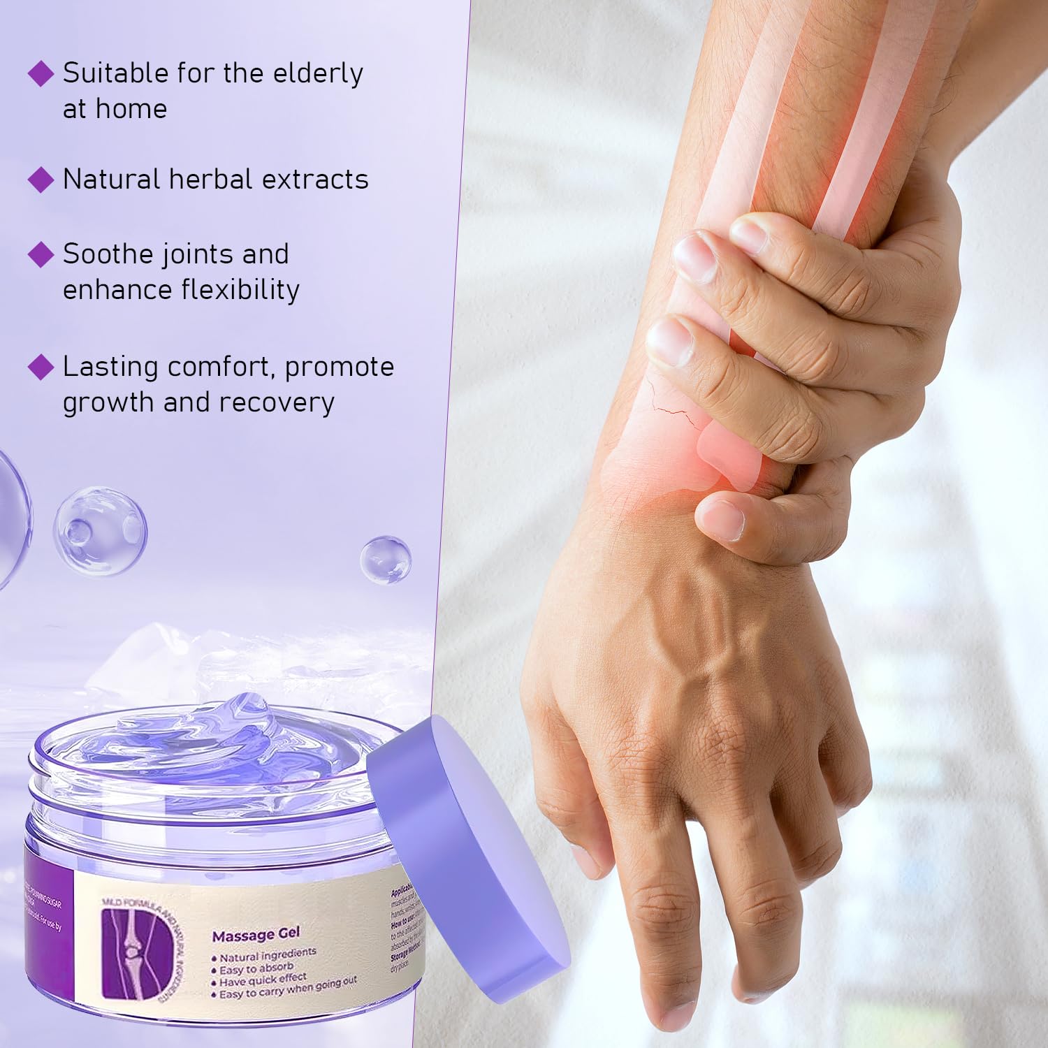 KLIFE Joint Gel Purple Relief soothing massage cream, body lubricant, two-piece set for joint comfort and skin soothing.