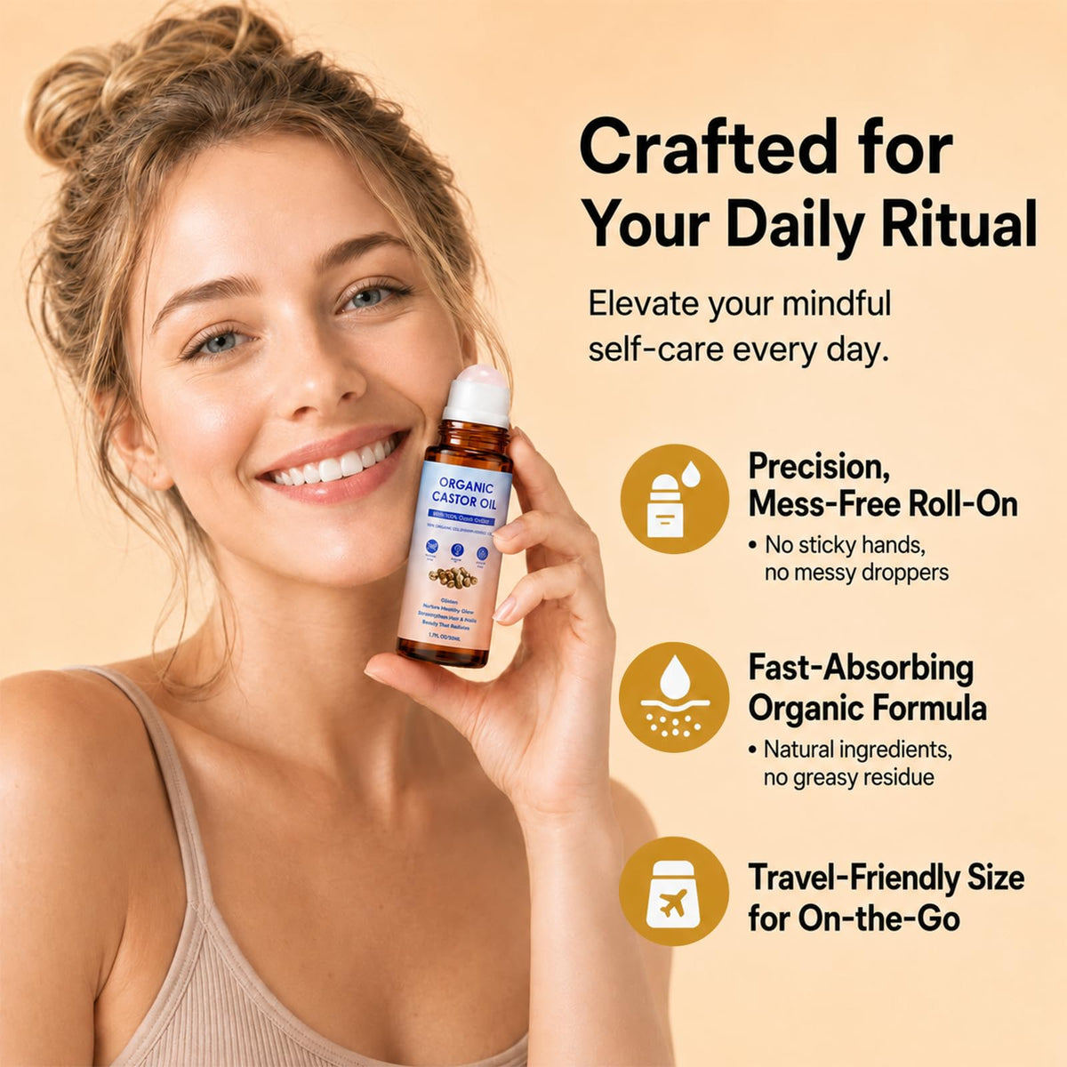 Organic Castor Oil Roll On with Rose Quartz Roller - NATUSOOTH Official Imagery - 7
