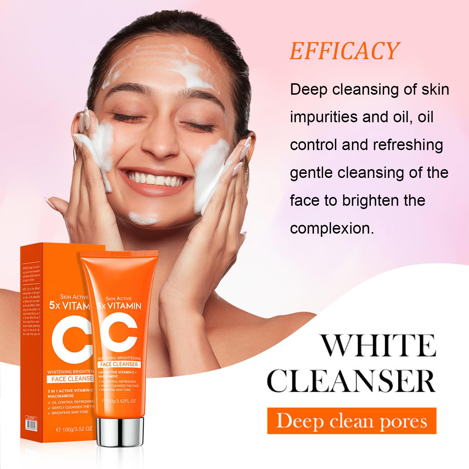 NureBe 5X Vitamin C Face Cleanser 100g with Niacinamide & Hyaluronic A - View 3