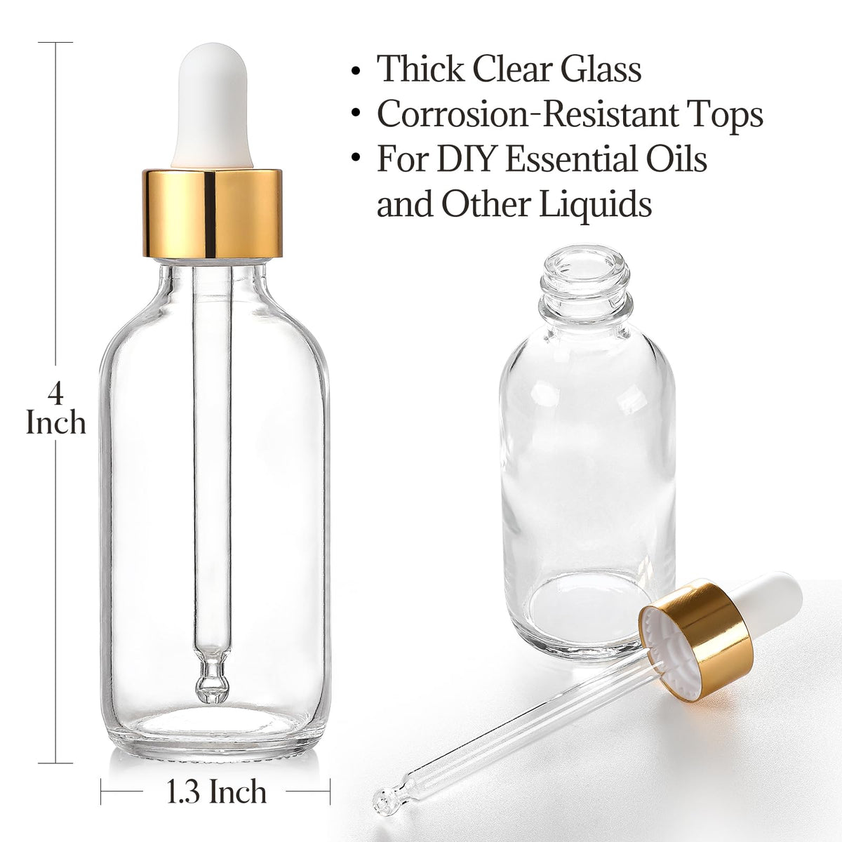 AOZITA 4 Pcs 1 oz Golden Cap Clear Dropper Bottles with 1 - AOZITA Official Product Imagery - 4