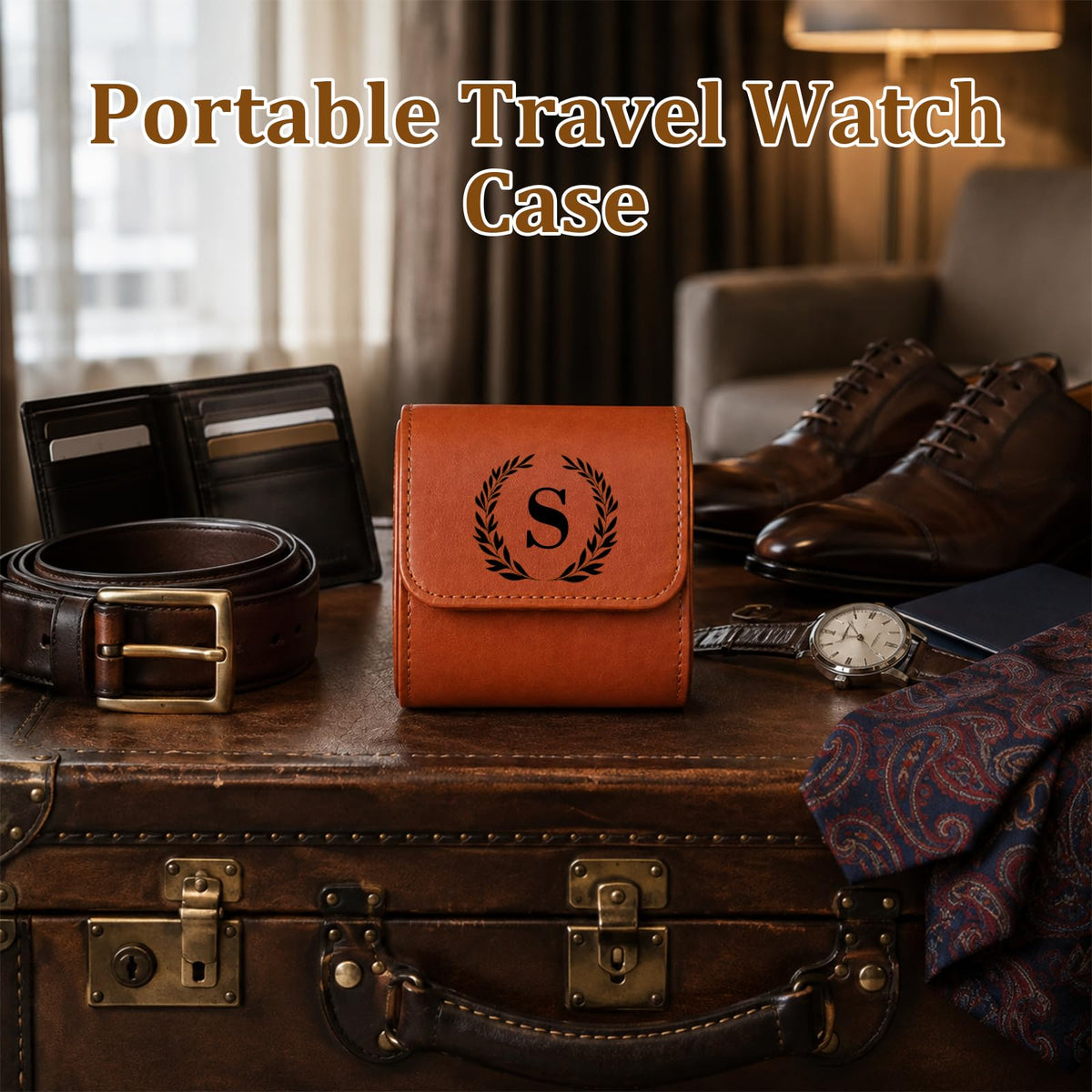 Custom Watch Travel Case for Men Single PU Leather Travel - HICUSX Official Imagery - 6