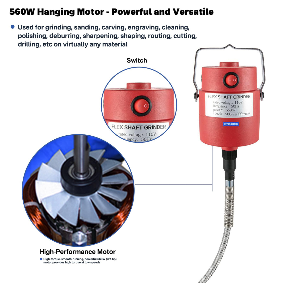 560W Flexible Shaft Grinder Electric Rotary Tool 500 - CTISMICE Official Imagery - 3
