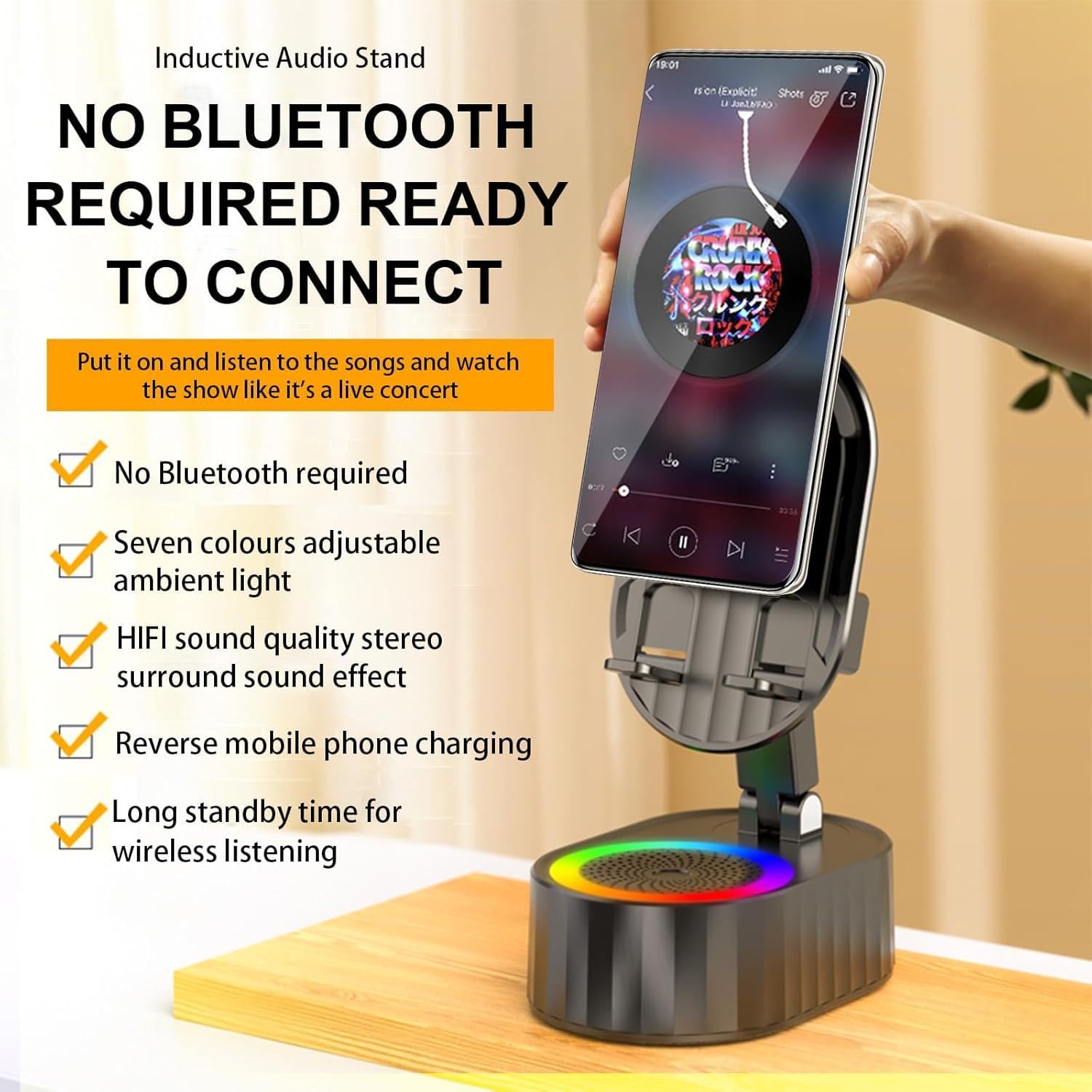 AKLLCCR Wireless Induction Bluetooth Speaker 5in1 Phone Holder Sp by AKLLCCR - Angle View 2