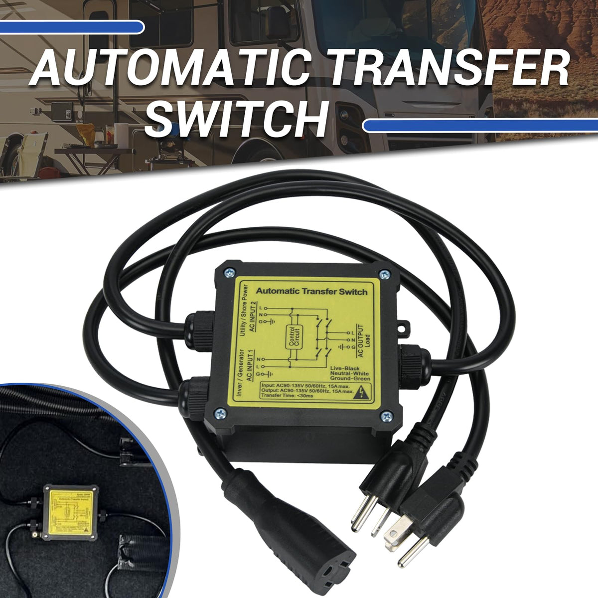 AC120V 15Amp Automatic Transfer Switch Generator ATS Auto - YAURILO Official Imagery - 7