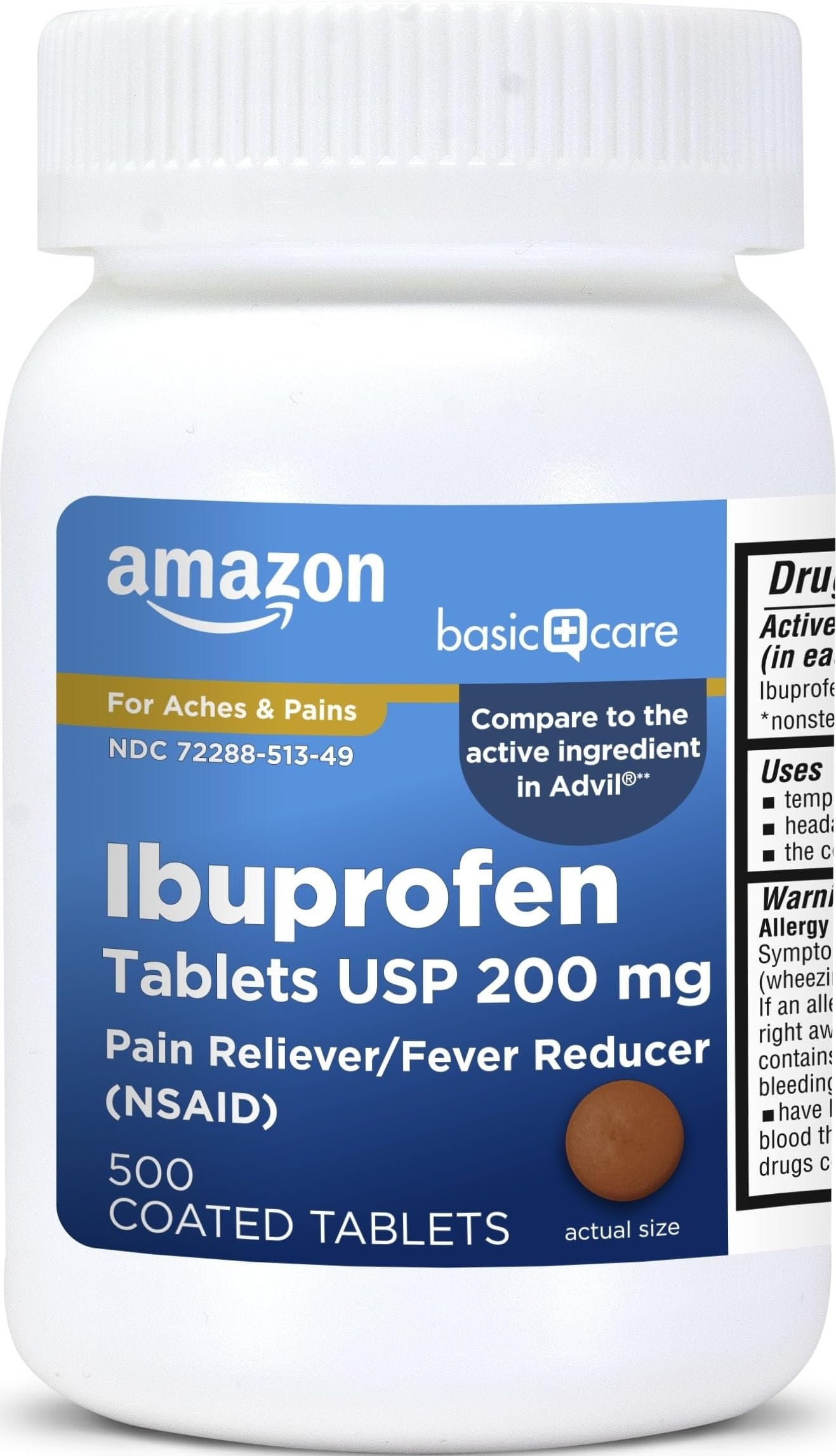 Basic Care Ibuprofen Tablets, 500 Count