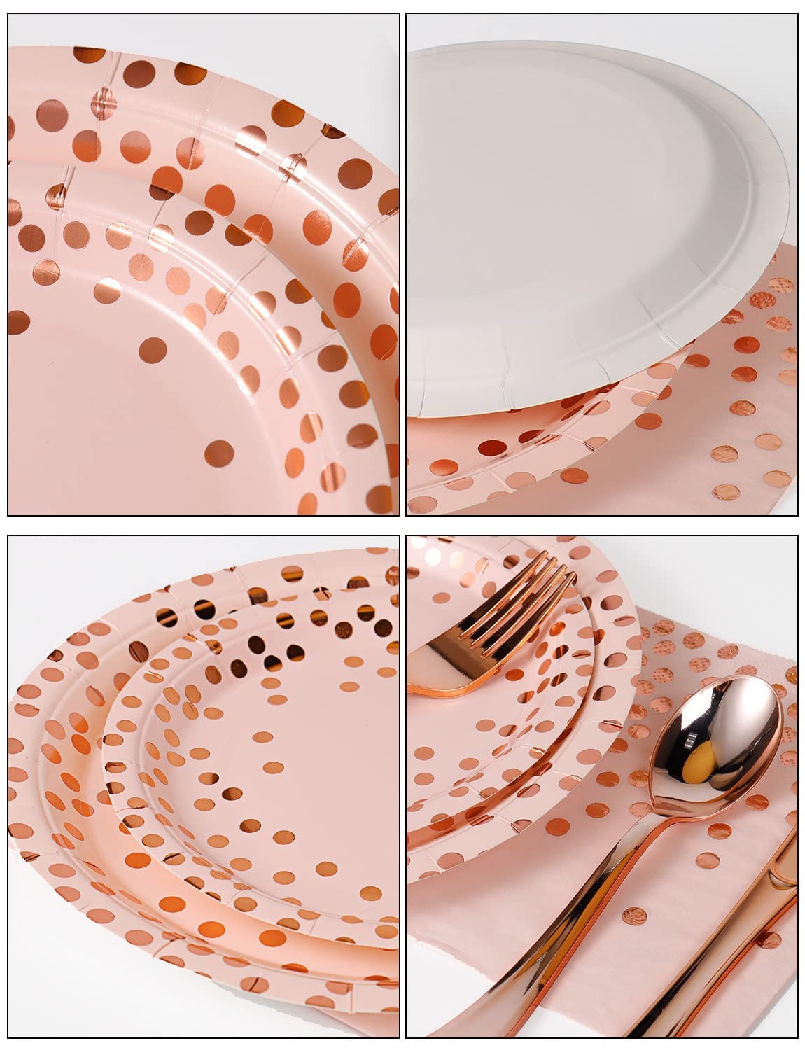 Nkaiso 141Pcs Pink Rose Gold Paper Plates and Napkins Party - Nkaiso Official Imagery - 5