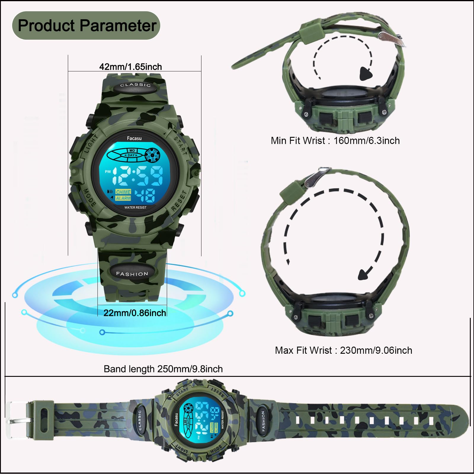 Facasu Kids Watch Digital for Boys-Waterproof Kids Sports Watch with L - View 5