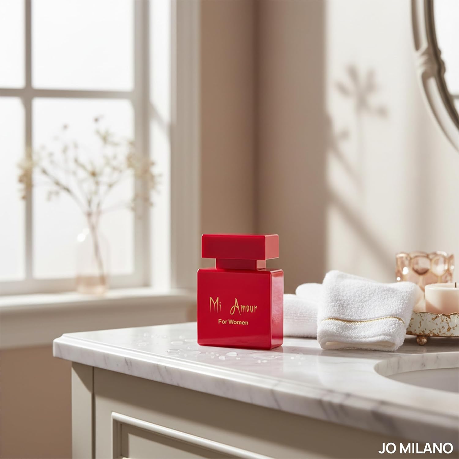 Jo Milano Paris Mi Amour Eau De Parfum spray with vanilla, rose, floral, fruity, fresh scent, 3.4 oz (100ml).