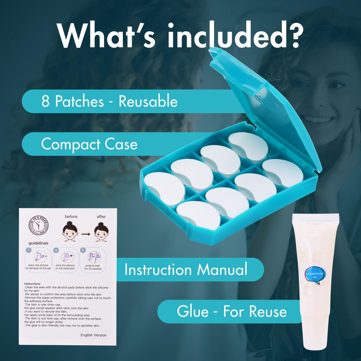Reusable Cosmetic Ear Corrector glue Kit 8pcs Silicone Ear - 10 TO 6 PICKS Official Product Imagery - 3