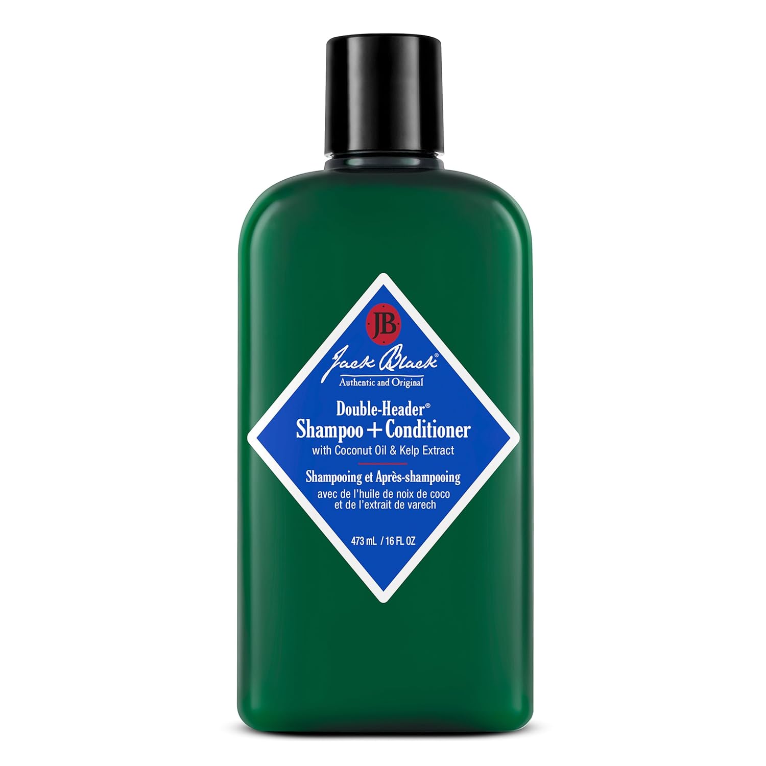 Jack Black Double-Header Shampoo and Conditioner with PureScience Formula in a sleek bottle, designed for healthy hair.