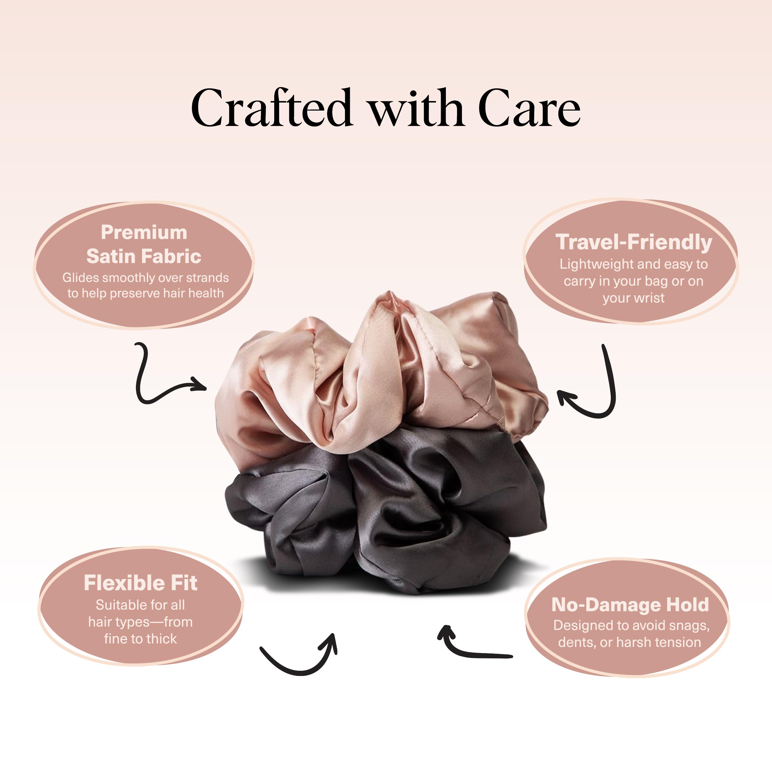 Elefair Tech Kitsch Pillow Satin Scrunchies - Blush Charcoal & - Elefair Tech Official Product View 6