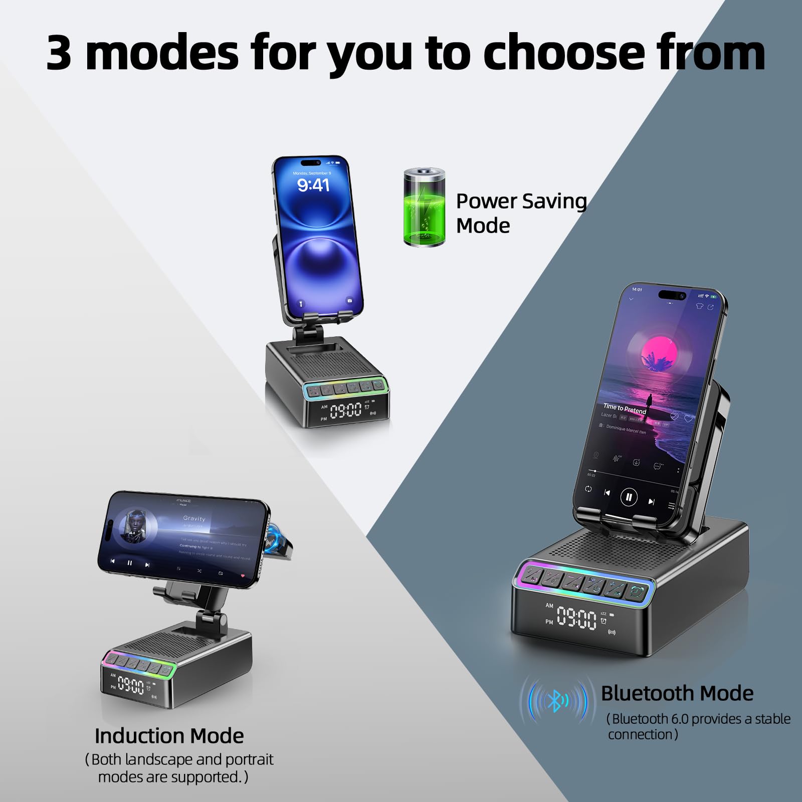 Hupoaf Wireless Induction Speaker/Phone Stand,9-in-1 Bluetooth 6. - Hupoaf Official Product View 6