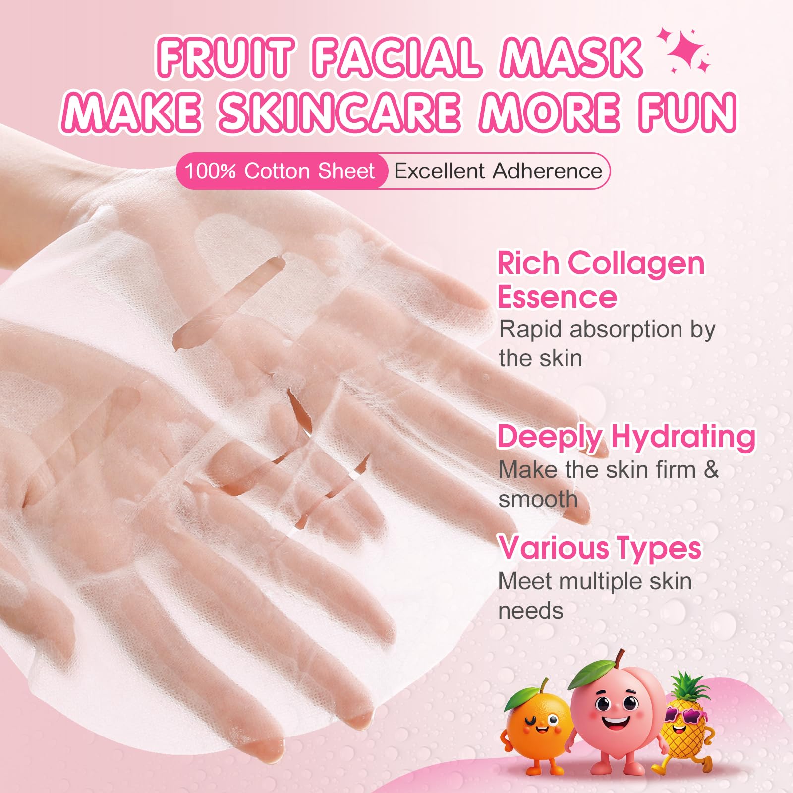 14 Pack Fruit Face Masks Skincare for Kids, Sheet Hydrating Facial Mask - KONEUK Official Product View 3
