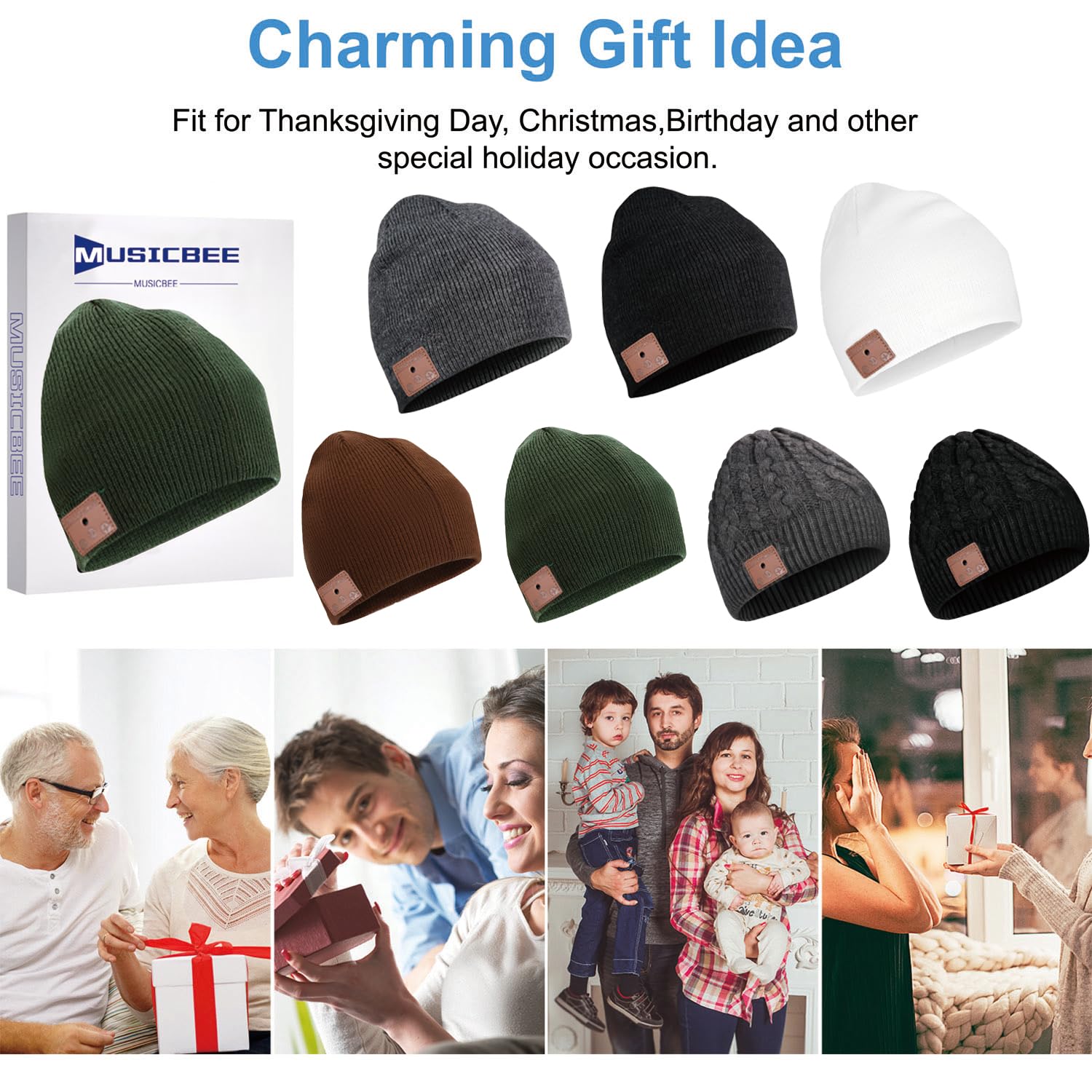 beanie Bluetooth, MUSICBEE Bluetooth V5.2 Wireless Knit Winter Cap, 30 Hour Play - beanie Official Product View 3