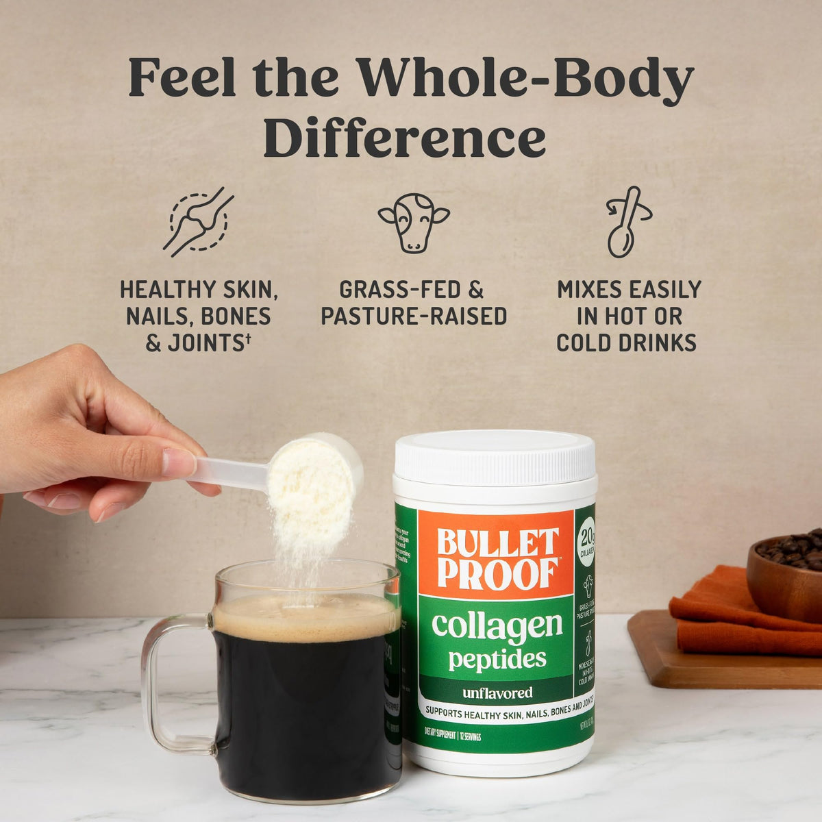 Bulletproof Unflavored Collagen Peptides Powder 20g Grass - Bulletproof Official Imagery - 4