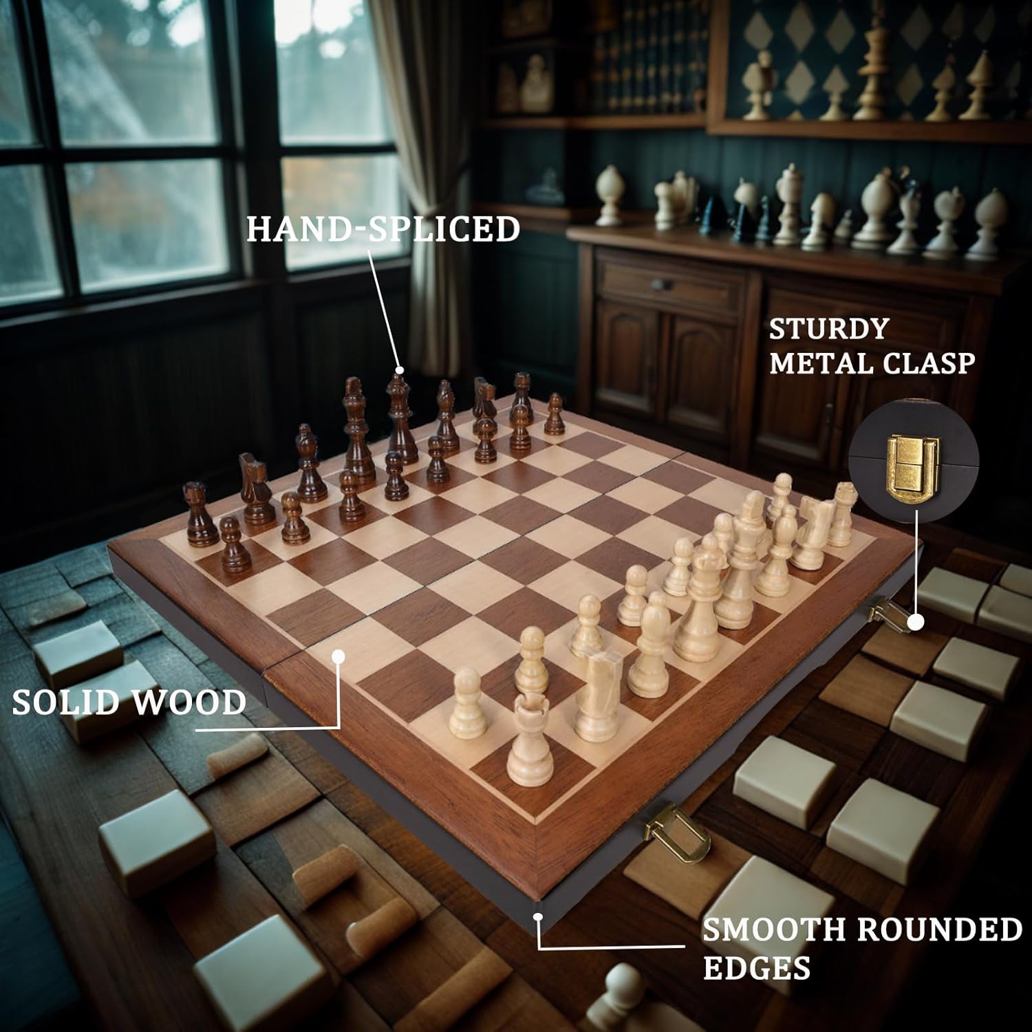 Magnetic wooden chess set with 15-inch unique chessboard and pieces, ideal for travel and casual gameplay by BIVOMON.