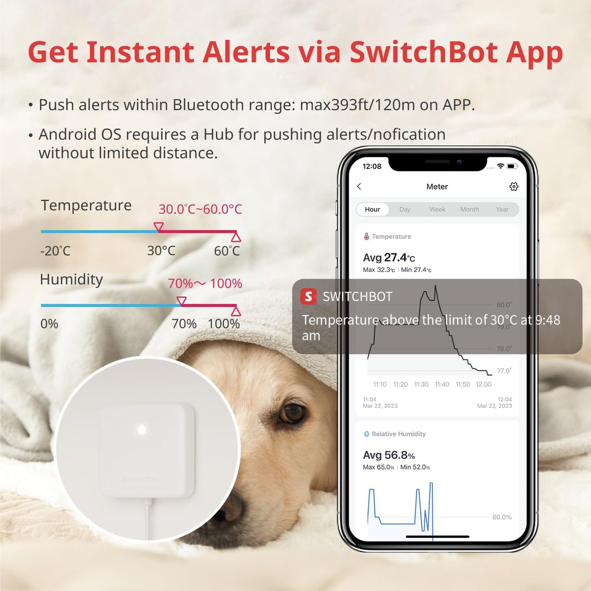 SwitchBot WiFi Hygrometer Thermometer with Hub Dewpoint VPD - SwitchBot Official Imagery - 5