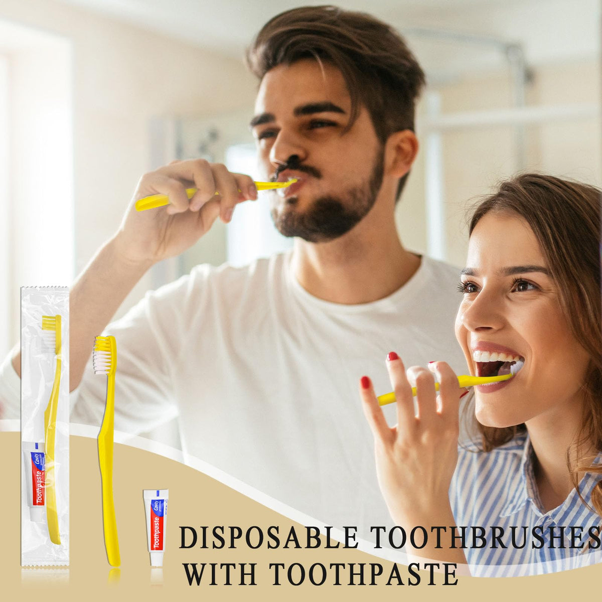 Disposable Toothbrushes with Toothpaste 200 Pack Yellow - Xuezoioy Official Imagery - 3