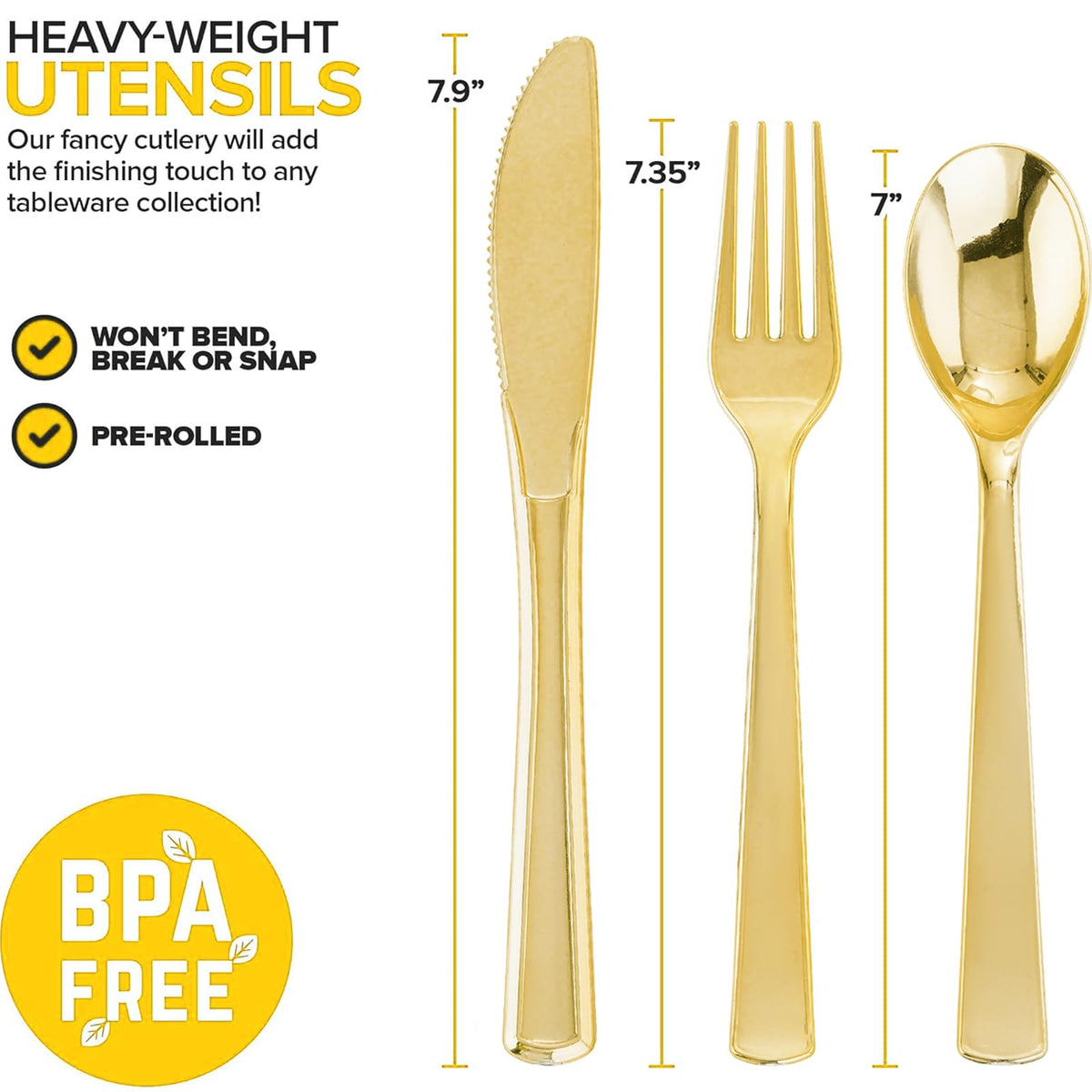 50Pack Pre Rolled Gold Plastic Silverware Set Heavy Duty for - Joyido Official Imagery - 7