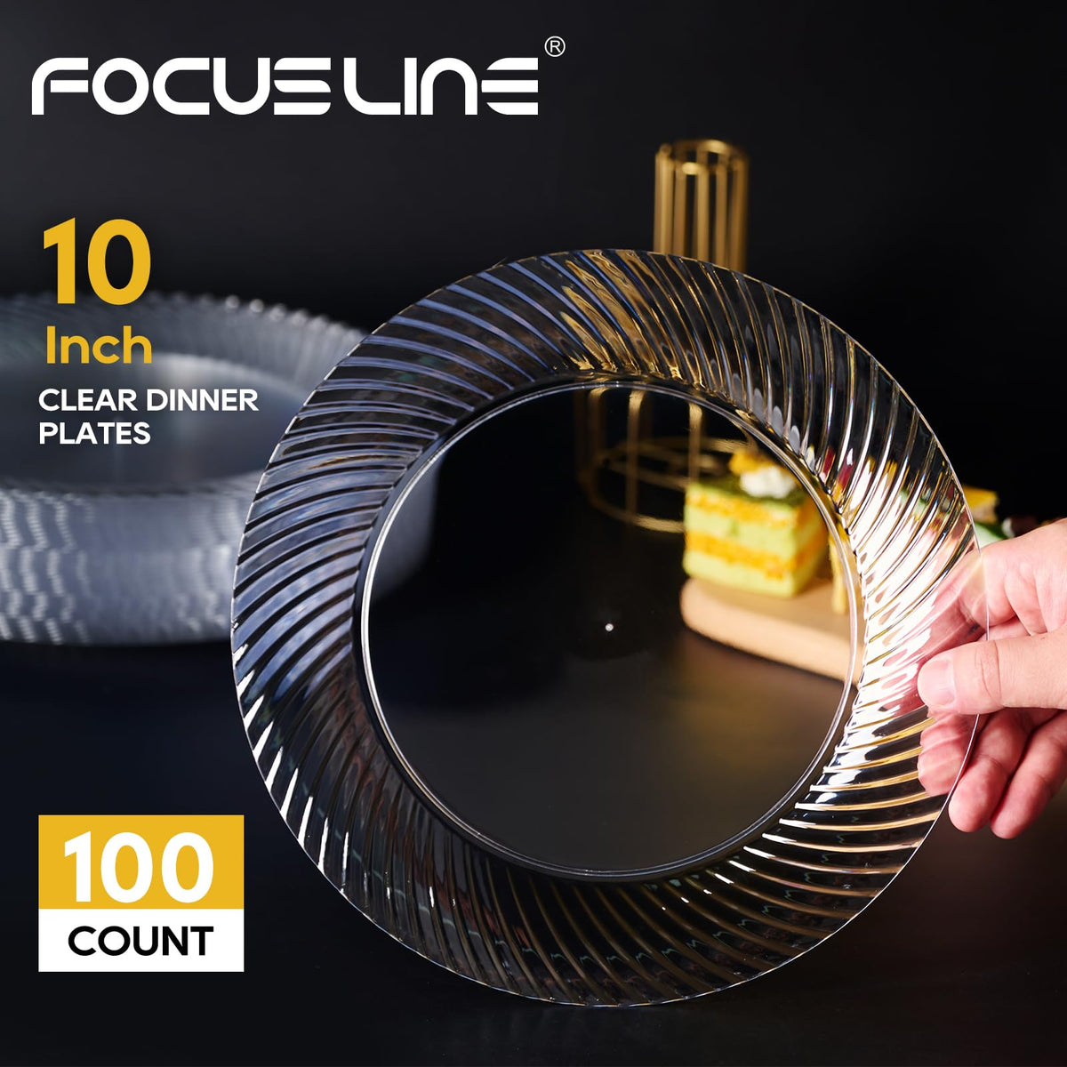 FOCUSLINE 10 Inch Clear Plastic Plates 100 Count Disposable - FOCUSLINE Official Imagery - 4